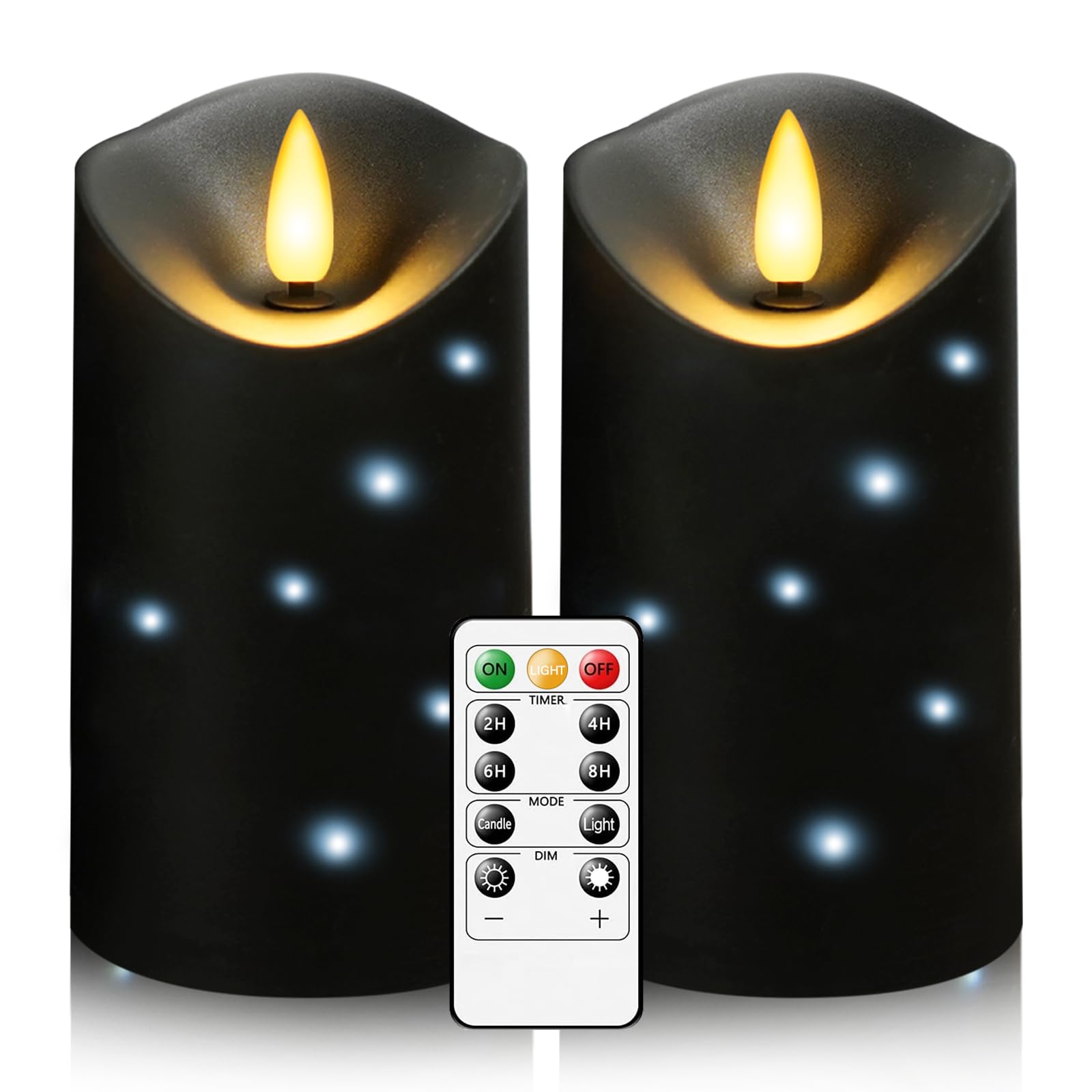 kakoya Outdoor Waterproof Flickering Flameless Candles with Embedded Star String,2Pcs LED Pillar Candles Battery Operated with R