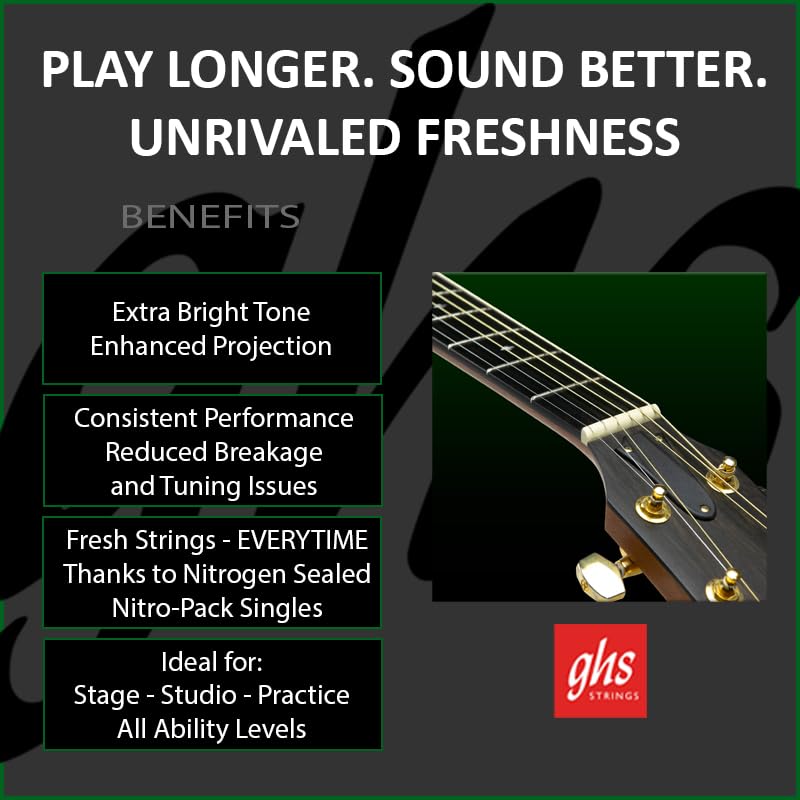 Ghs Strings - Bright Bronze Acoustic Guitar Strings - Medium Gauge 13-56 (Bb40M Set) - 80/20 Bronze Copper-Zinc Alloy, Bright To