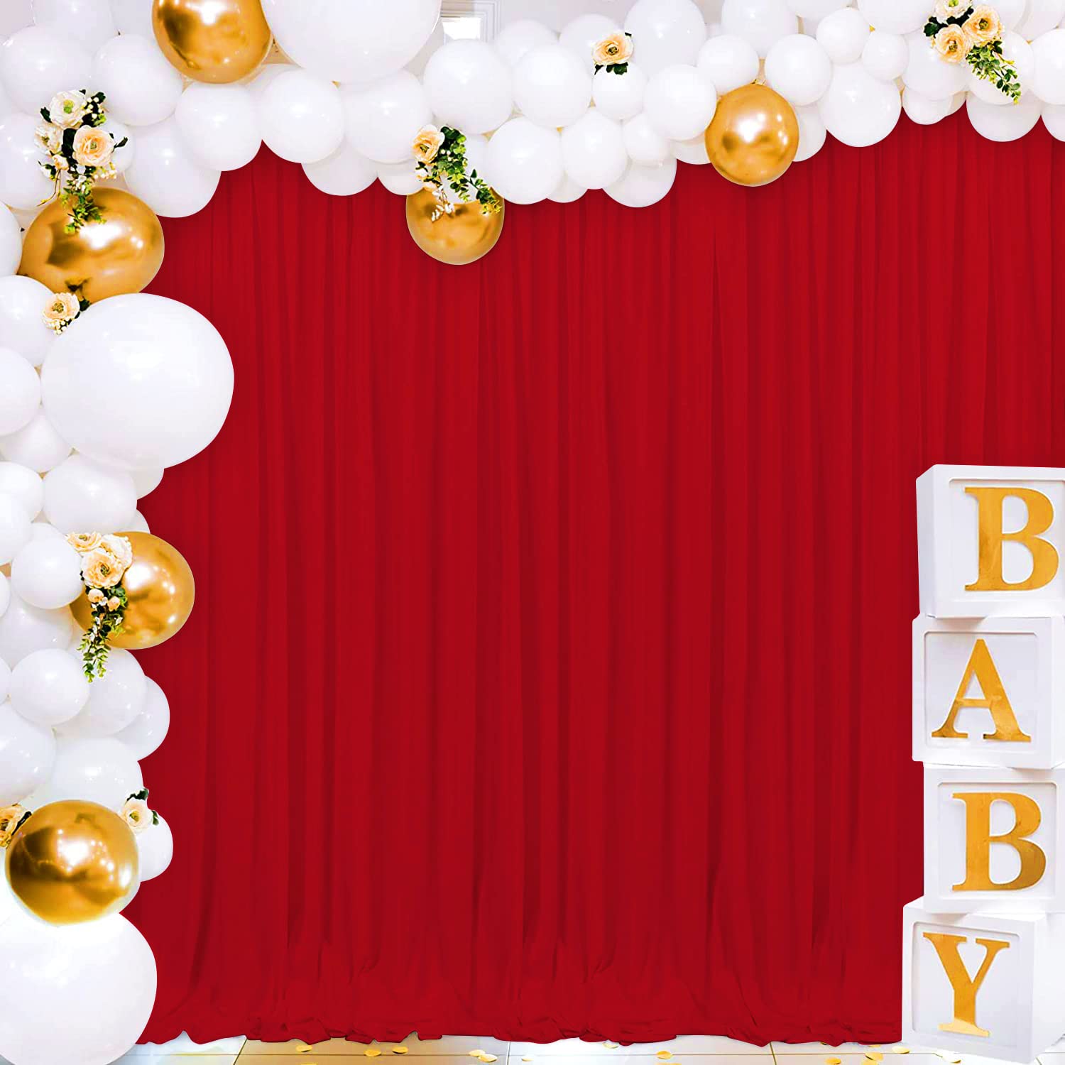 Joydeco Red Backdrop Curtain For Parties, Photography Backdrop Drapes For Christamas Wedding Decorations, Wrinkle Free 5Ft X 8Ft