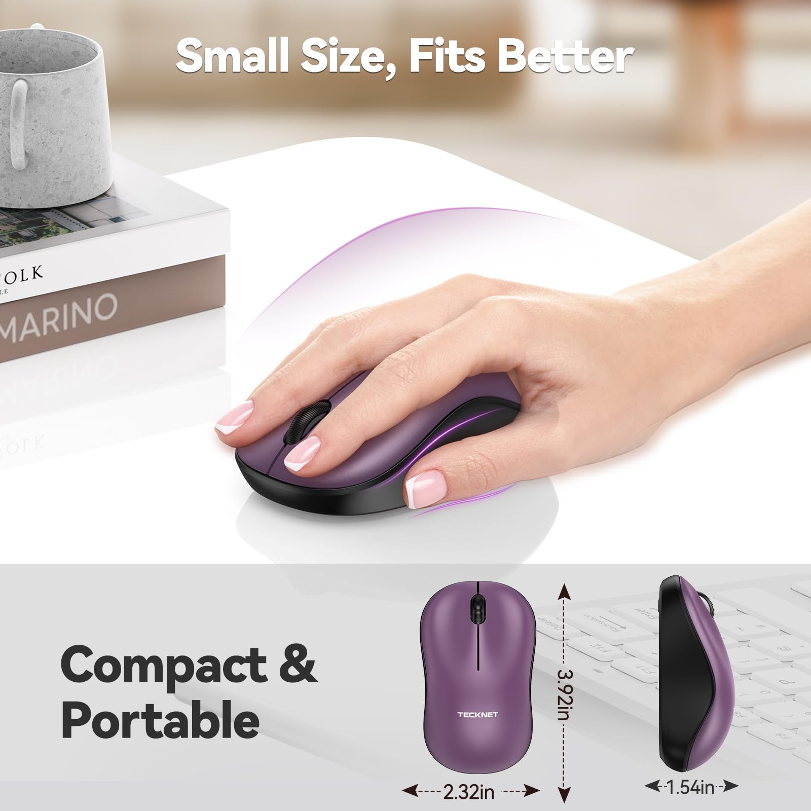 Tecknet Wireless Mouse For Laptop, 2.4G Silent Mouse Quiet Click, Small Portable Computer Mouse, 5 Dpi Levels, Cordless Mice For Pc, Chromebook, Mac   Purple