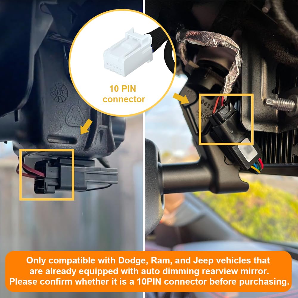 Fitdvr Dash Cam Power Adapter (10 Pin) For Dodge, Jeep, Ram, Chrysler And More, Led Display Usb Power Source, Connects To Rearvi