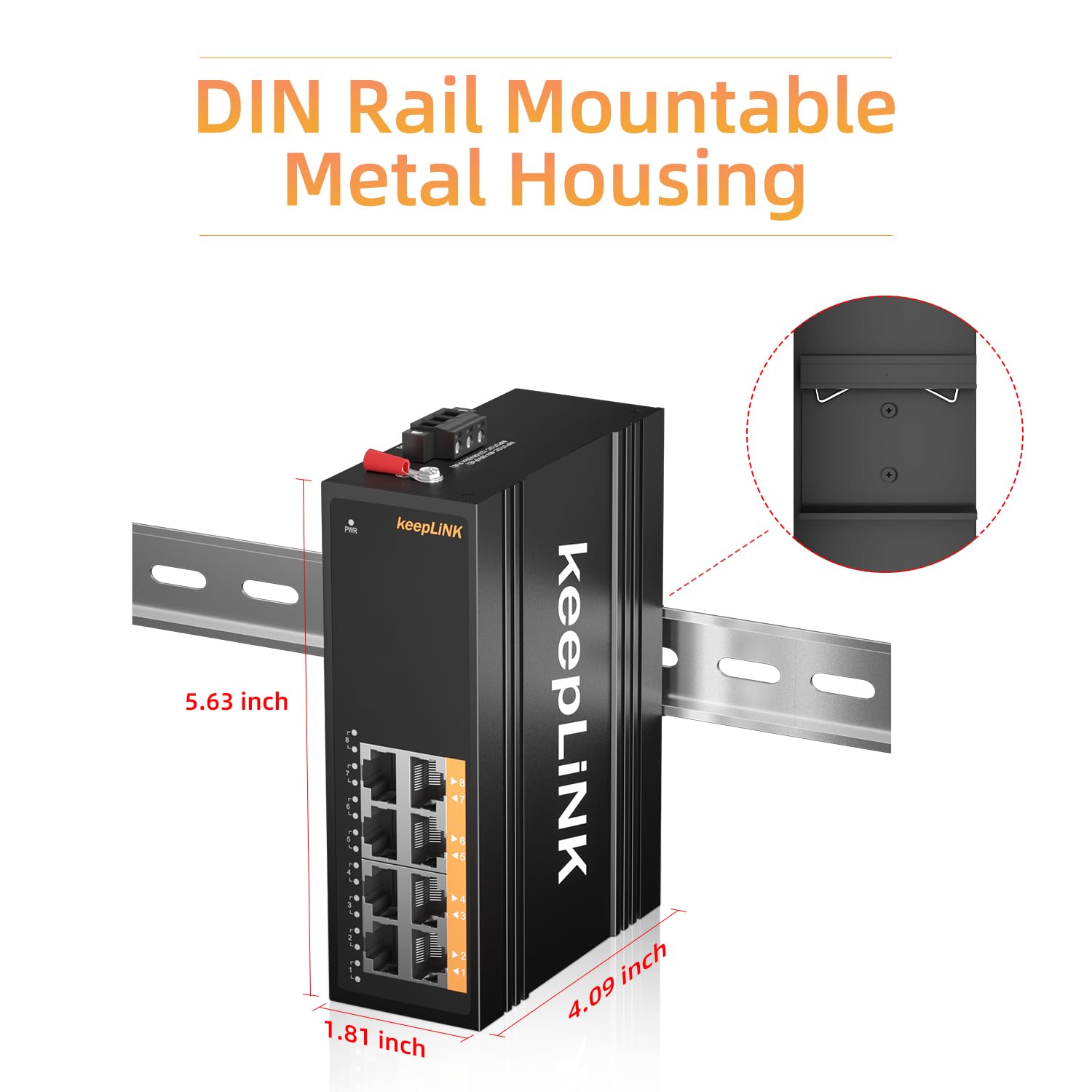 Keeplink 8 Port Industrial Gigabit Switch, Din Rail Network Switch Unmanaged, Ip40, Operating Temperature Range Of  30   75C ( 2