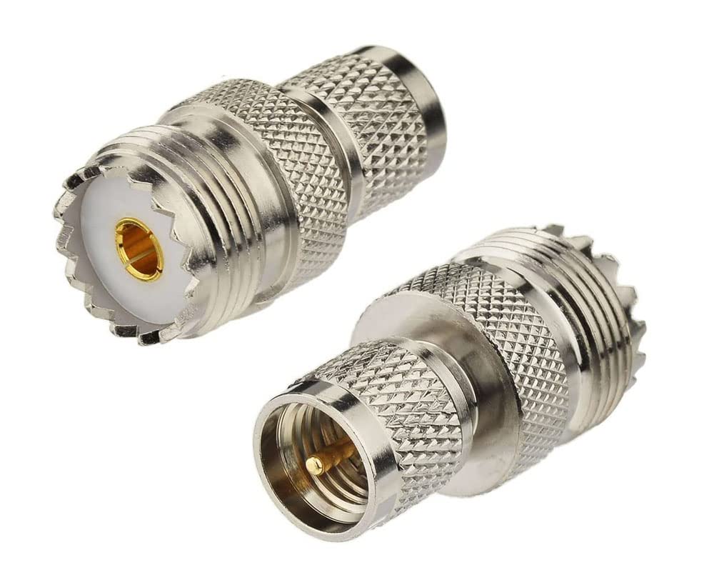 DHT Electronics RF coaxial Adapter Mini-UHF Male to UHF SO239 PL259 Connector Pack of 2