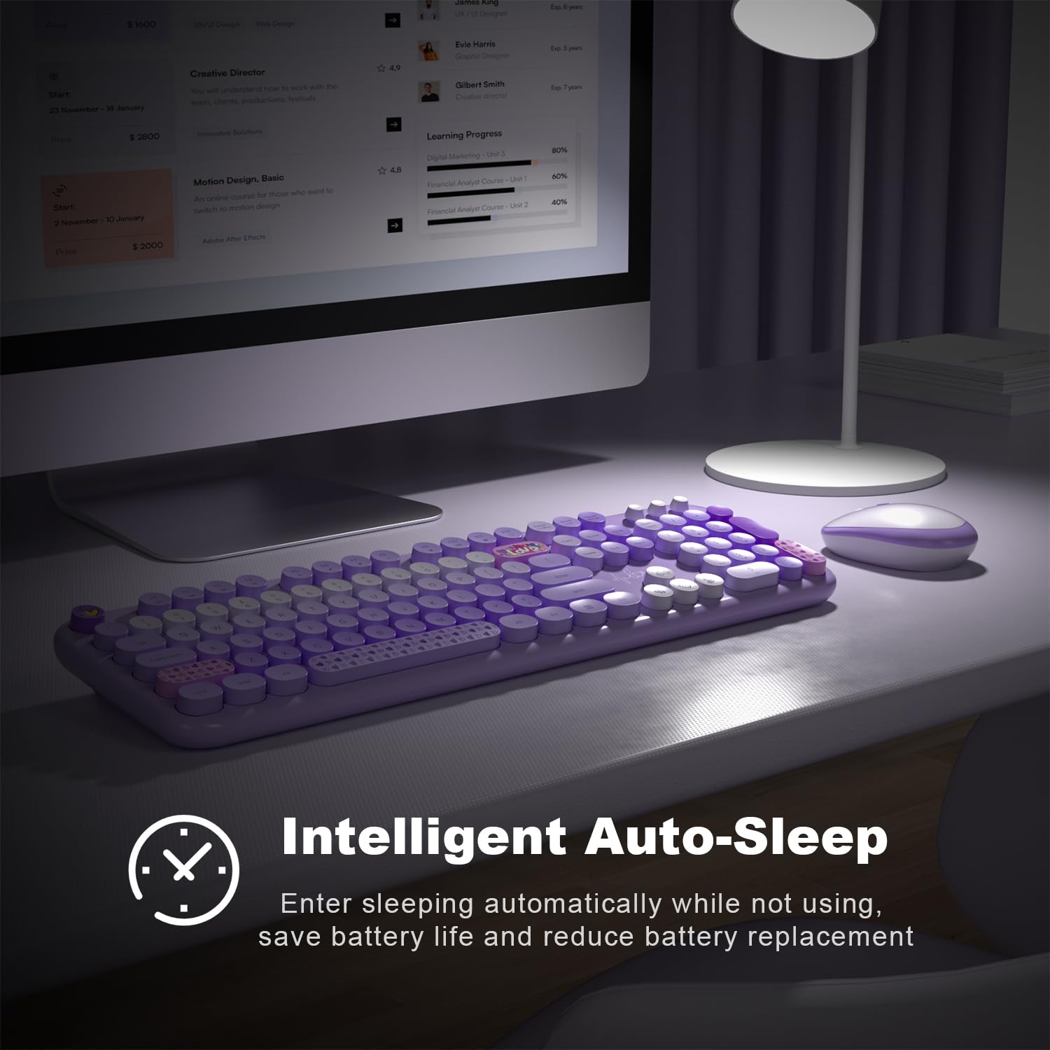 Mofii Wireless Keyboard And Mouse Combo   Pale Purple Full Sized Plug And Play Colorful Computer Keyboards   104 Keys Round Keyc