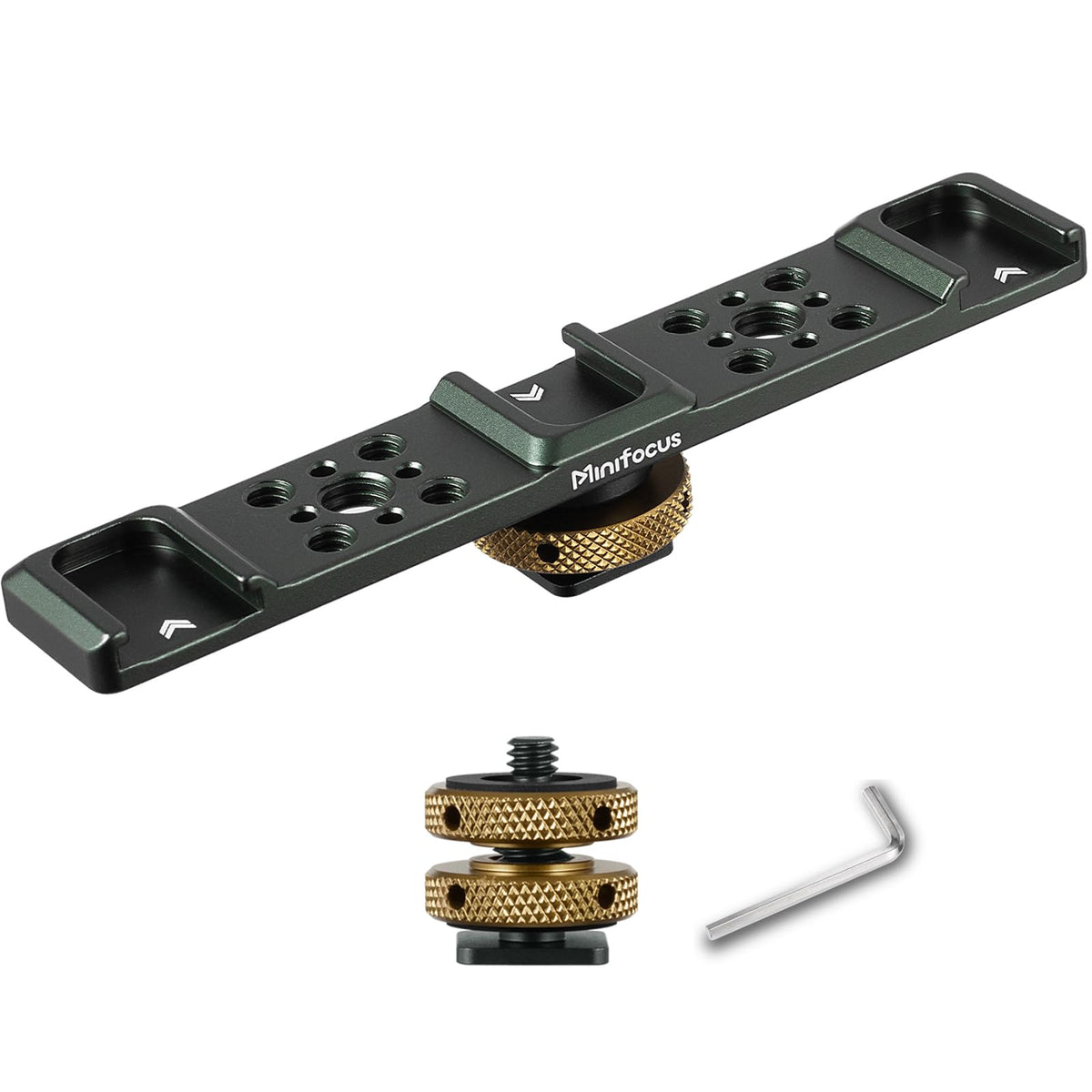 MINIFOCUS Triple Cold Shoe Extension Bar Mount, Aluminum Alloy Hot Shoe Mount Bracket with 1/4' Thread Holes for DSLR Camera Microphone Tripod LED Video Light Flashlight