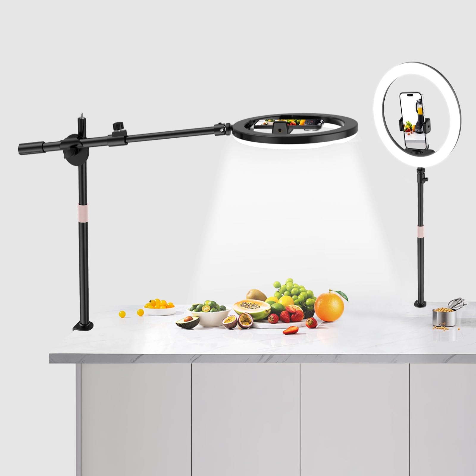 Ubeesize 12'' Ring Light With Overhead Phone Mount, Led Ring Light With Phone Holder And Stand, Desk Light Ring For Iphone,Camer