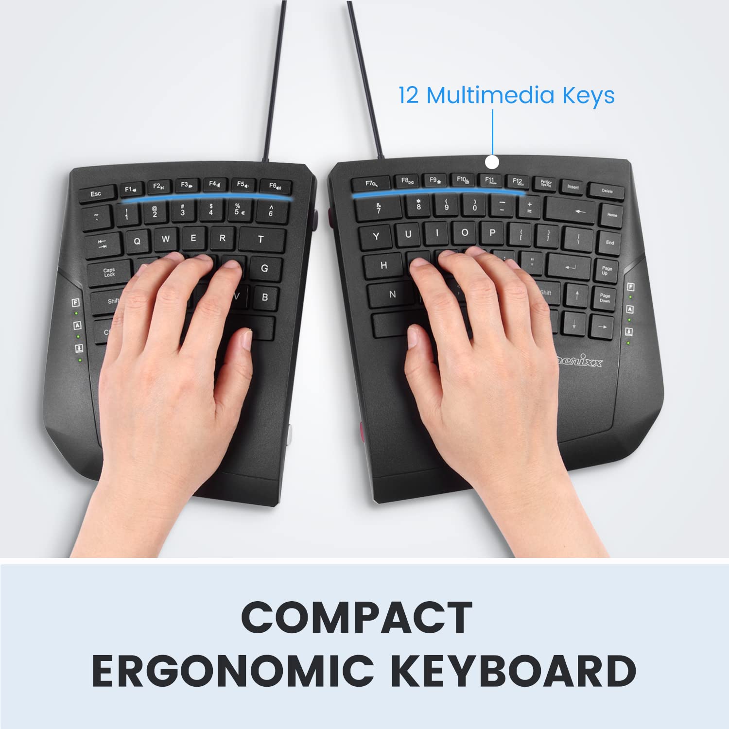 Perixx Periboard 524B Us, [Firmware Updated] Wired Ergonomic Split Keyboard   Up To 2 Ft Seperation   Adjustable Tilt Angle   Low Profile Membrane Keys   Black   Us English