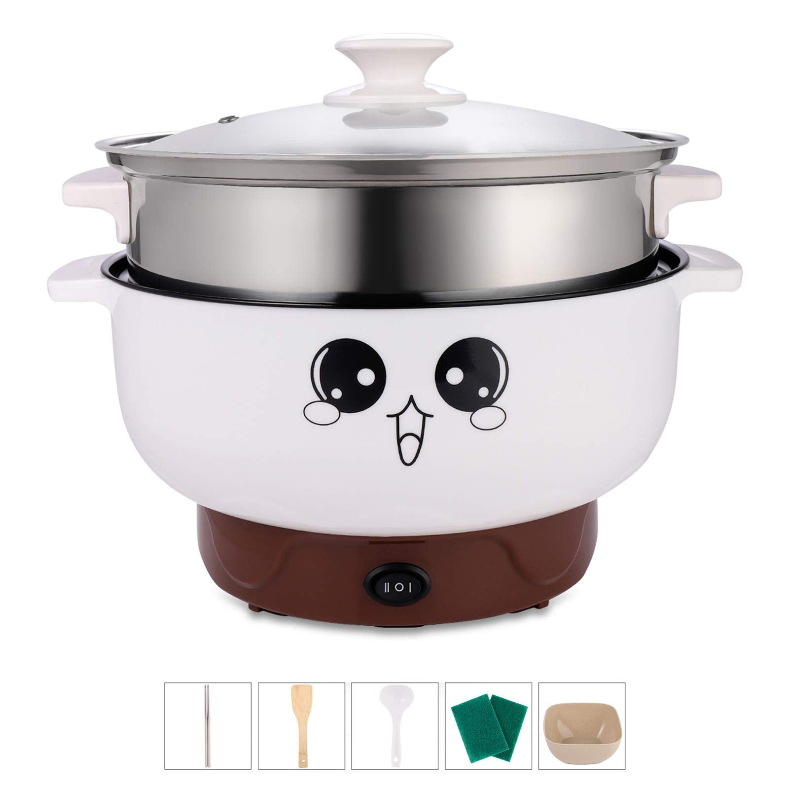 4-IN-1 Multifunction Electric Cooker Skillet Grill Pot Wok Electric Hot Pot for Noodles Cook Rice Fried Stew Soup Steamed Fish B