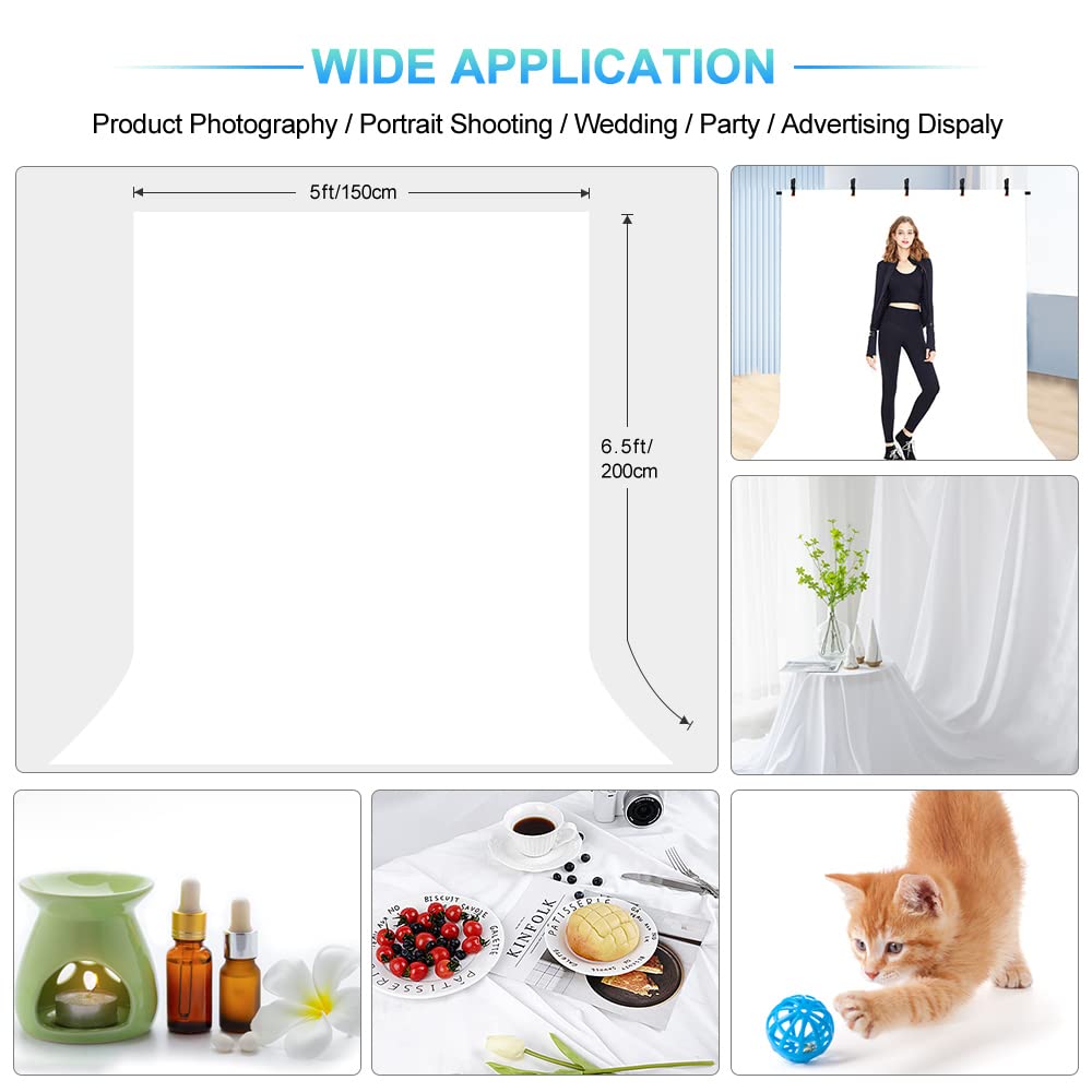 Jebutu 5X6.5Ft White Screen Backdrop With Stand Kit, White Screen With T Shape Background Support Stand, Portable White Screen S