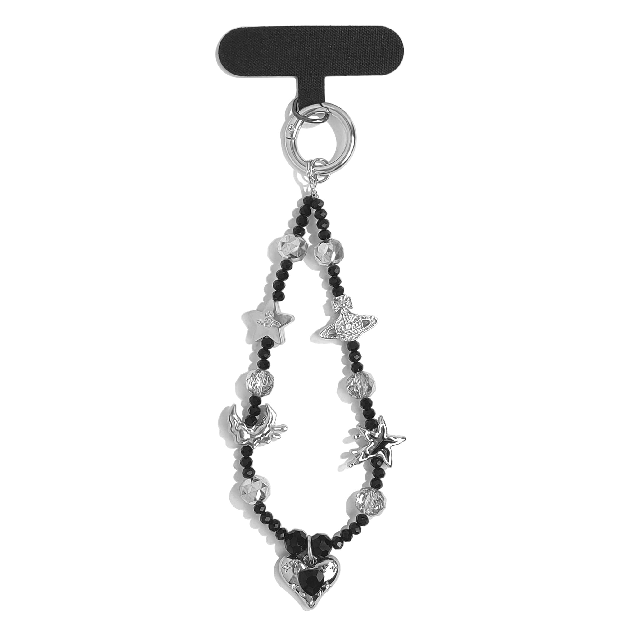 cioatu Cute Phone Wrist Strap Chic Beaded Cellphone Lanyard with Tether Tab Phone Charm Grip Strap for PhoneBag Purses Keys (Bla