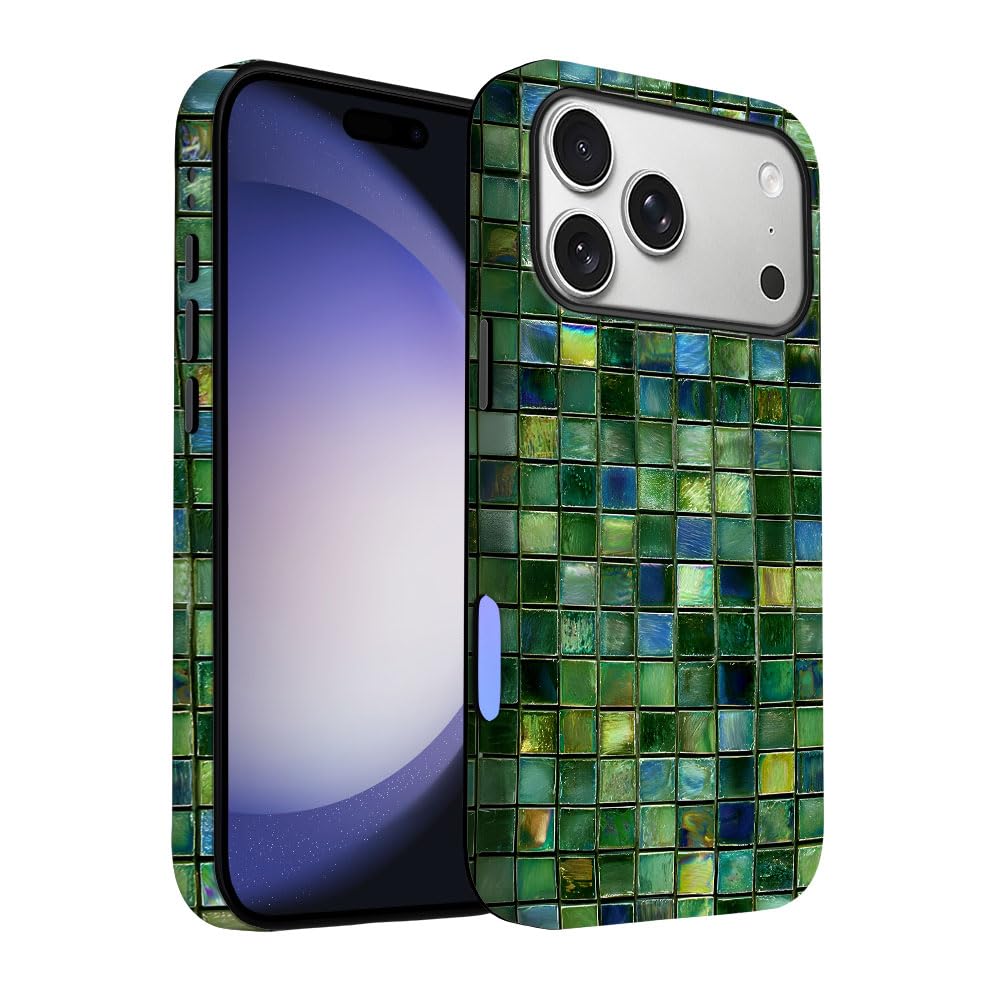 Yuzbira for iPhone 17 Pro Max Case | Green Mosaic Tiles | Slim Drop Protection Design