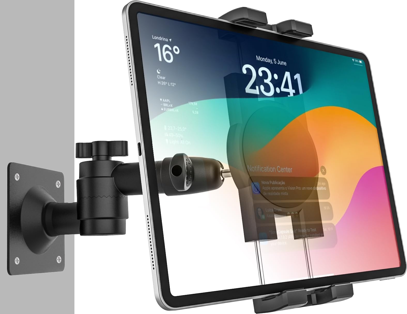 Gdzn Universal Tablet Wall Mount Holder For Ipad, [Adjustable Arm] Kitchen Cabinet Drill Base Tablet Stand For 4-13 Inch Tablets