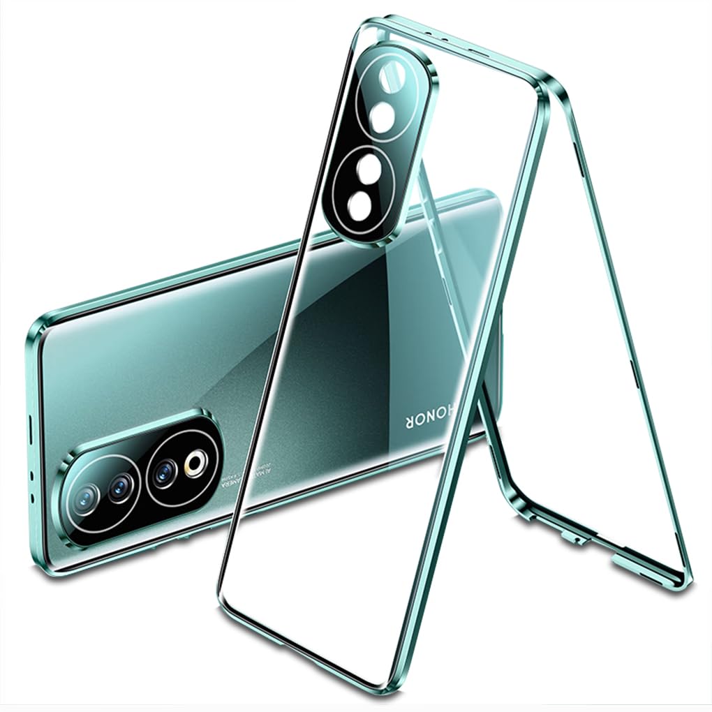Quietip Case Compatible With Honor 90 5G,Magnetic Body Metal Frame Double Sided Clear Tempered Glass Shockproof With Camera Prot