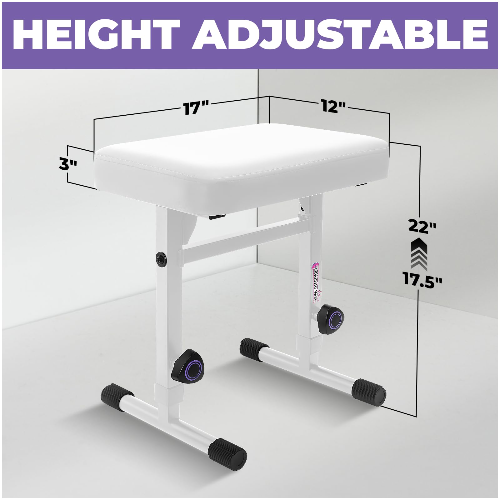 Liquid Stands Adjustable Piano Bench White - Music Keyboard Bench Seat For Digital & Electric Pianos - Stylish Seating, Comforta