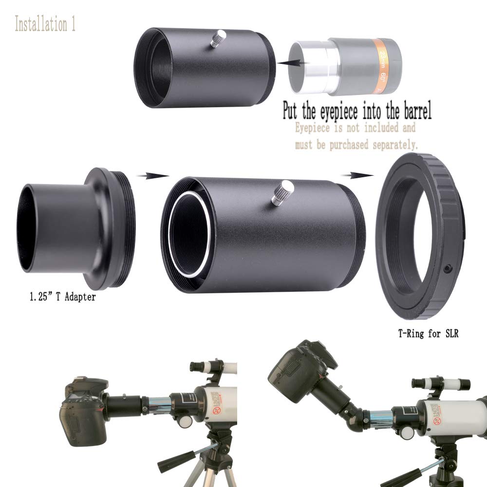 Starboosa 1.25 Inch T Adapter And T2 T Ring Adapter   For Nikon Slr Cameras Connected To Telescopes   For Prime Focus Or Eyepiece Projection Photography