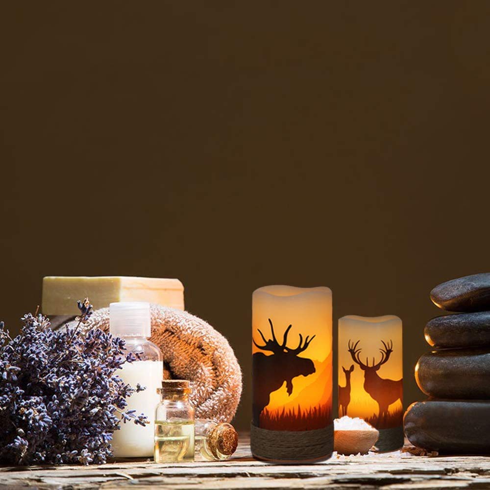 Genswin Battery Operated Flameless Led Candles Flickering With Hemp Rope And 6H Timer, Real Wax Pillar Candles Warm Light With D