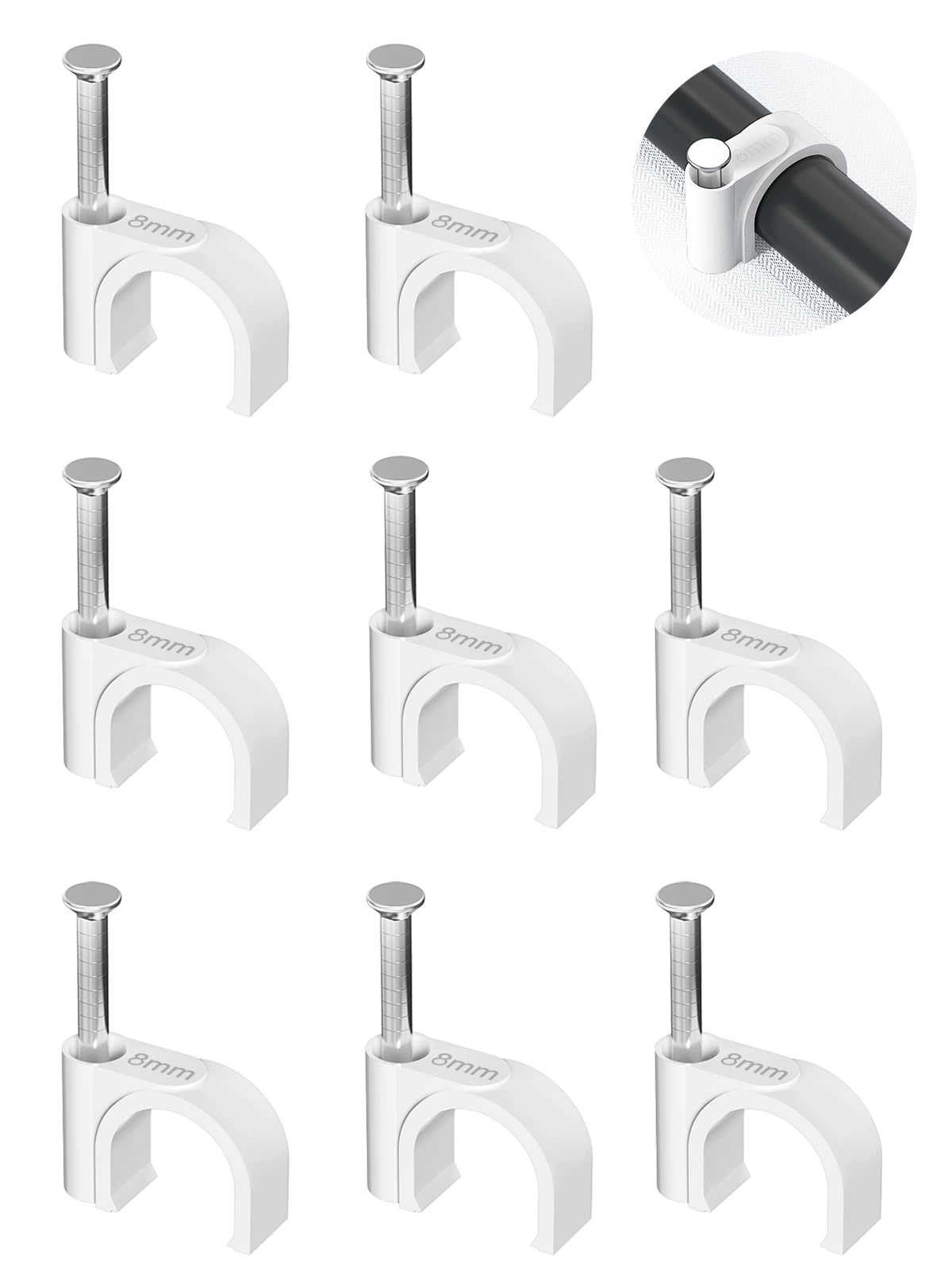 Jadaol Cable Clips 100Pcs 8Mm Nail In Clips For Round Ethernet Cables Wall Clips Cable Tacks Electrical Wire Tv Cable Speaker Wi