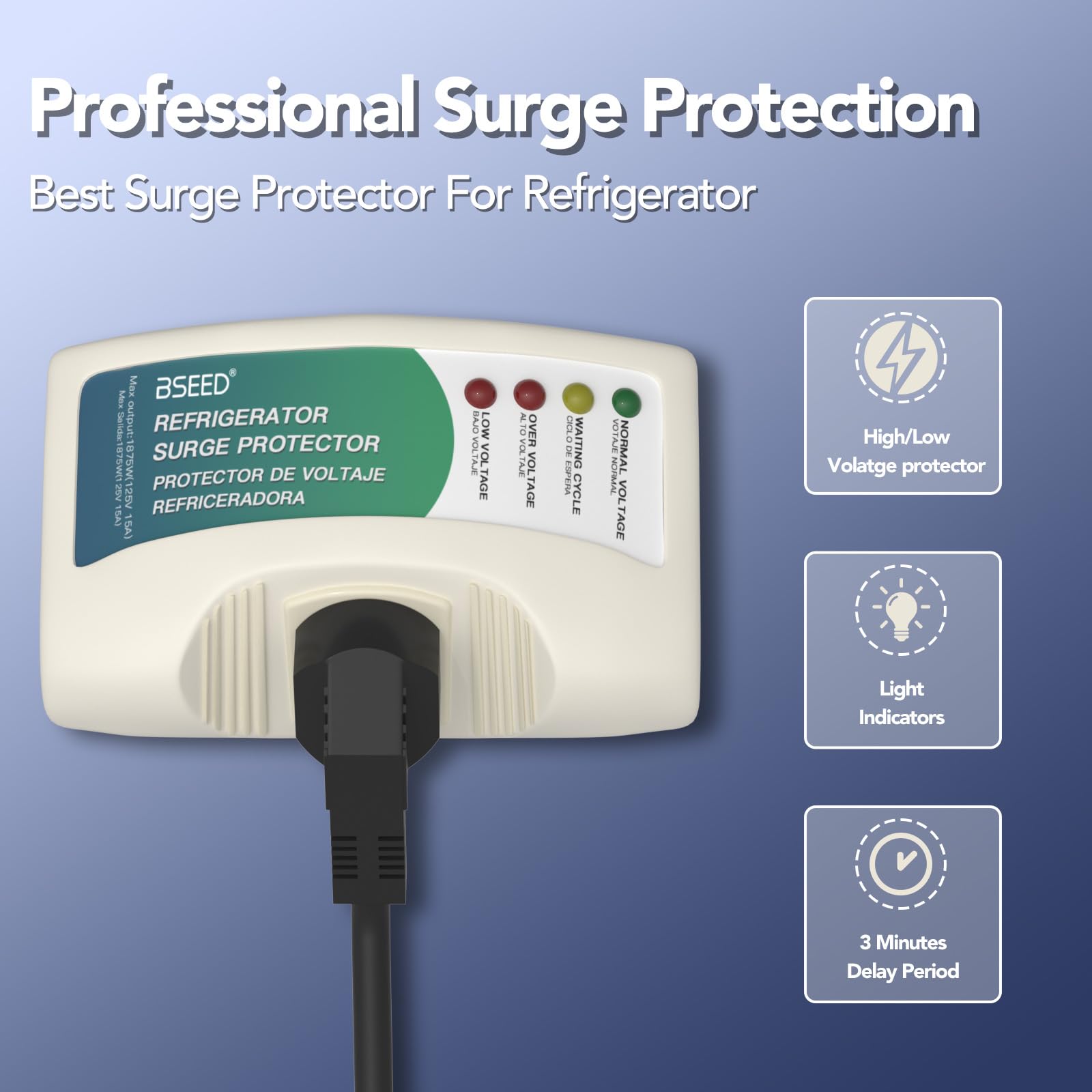 Bseed Voltage Protector Electronic Surge Protector Outlet, Wall Surge Protector For Big Refrigerators 27 Cu. Ft. Or More Home Ap