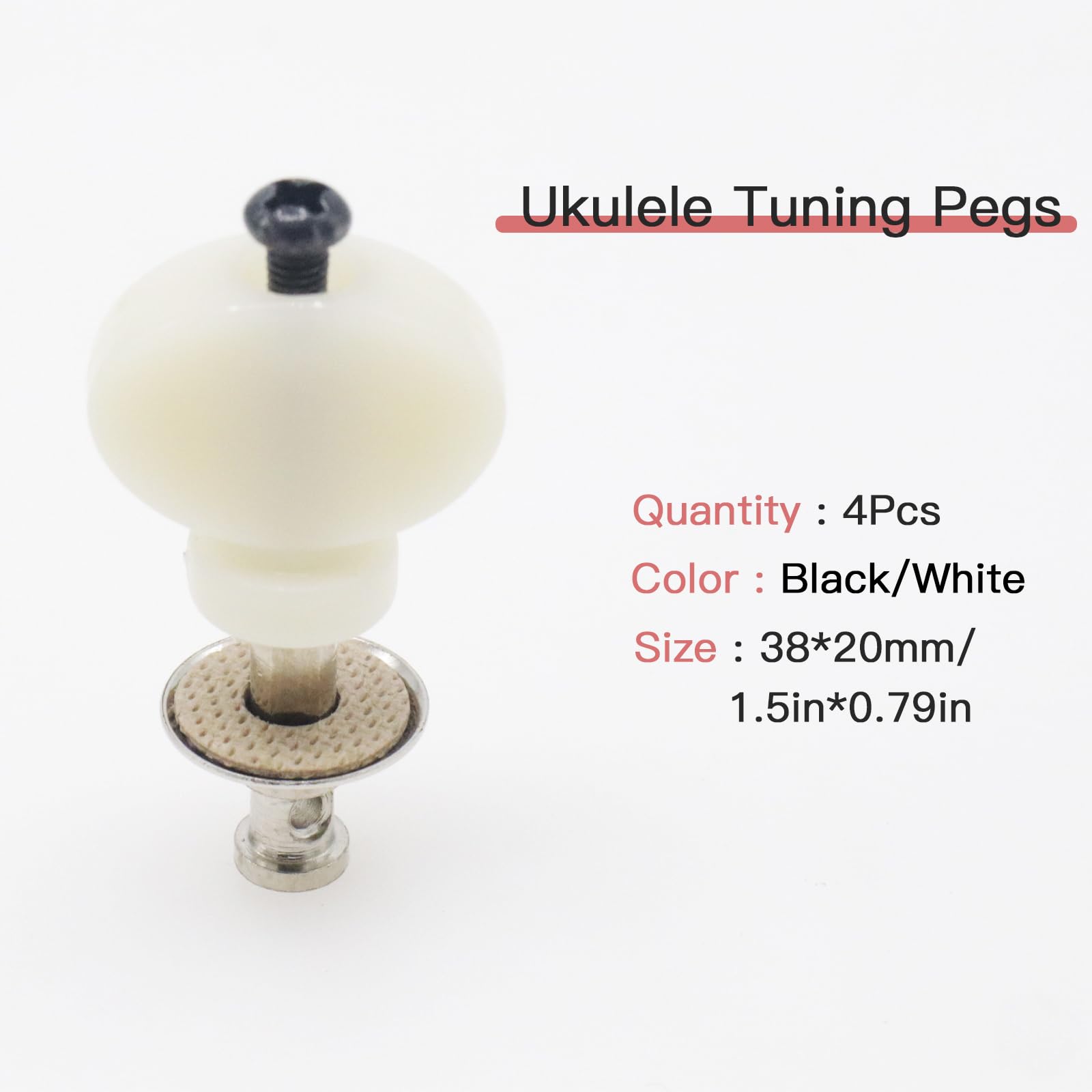 Cashbeat 4Pcs White Ukulele Tuning Pegs, Metal Pin Machine Heads Tuners With Plastic Buttons For Precise Tuning, Replacement Par