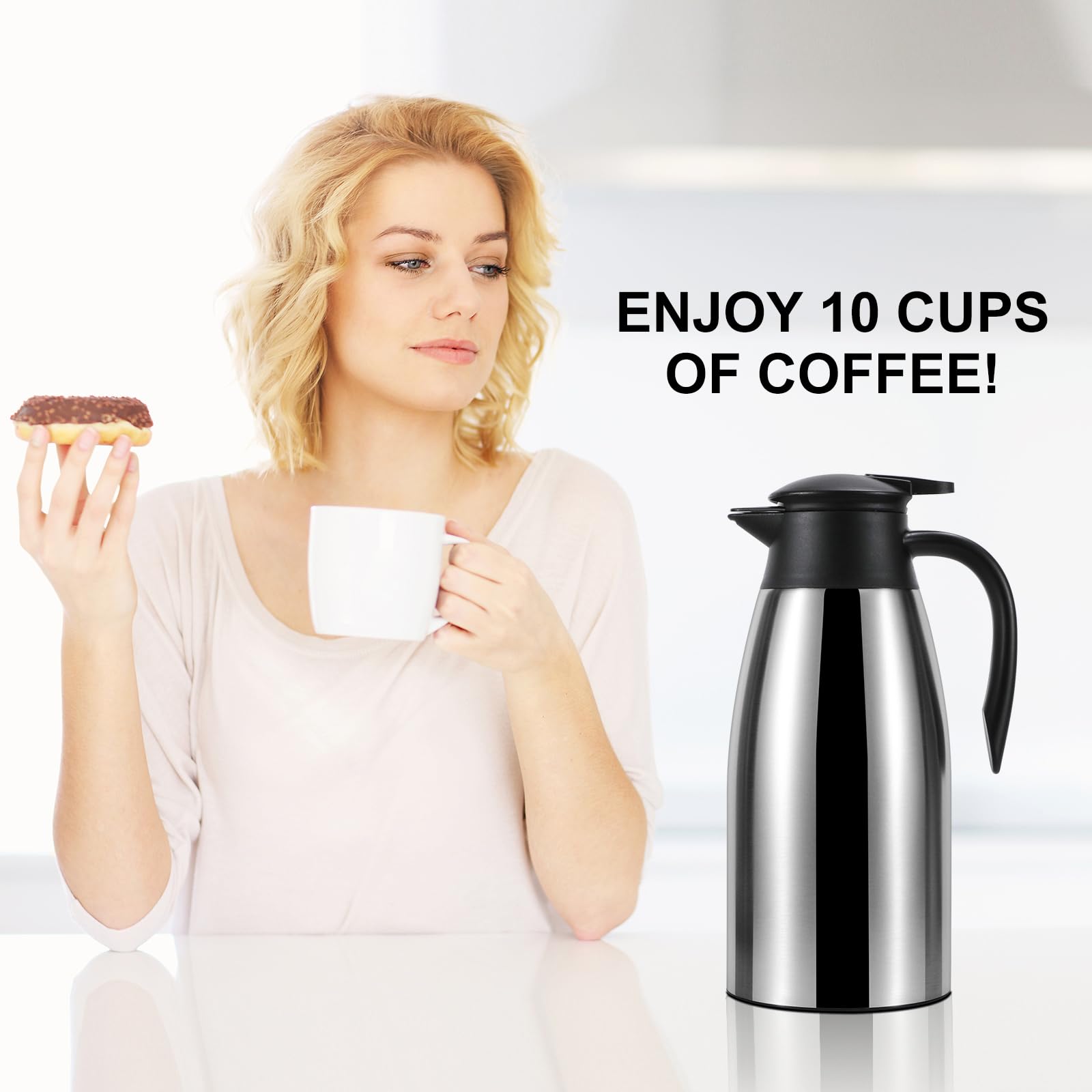 68Oz Thermal Coffee Carafe, Insulated Stainless Steel Coffee Carafes For Keeping Hot Coffee & Water Hot Beverage 12Hours, Double