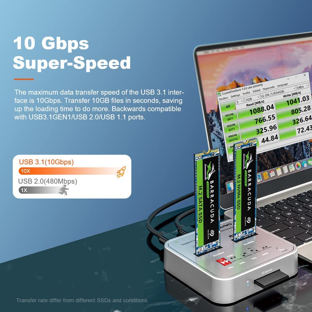 Maiwo K3016Cl M.2 Sata/Nvme Docking Station,Usb C 10Gbps Clone Duplicator,With Sd Express Card Base, Support Offline Clone And One  Key System Disk Copy