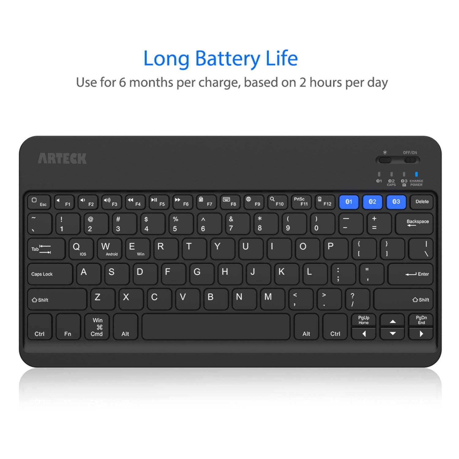 Arteck Hb220B Universal Backlit 7-Colors & Adjustable Brightness Multi-Device Slim Portable Wireless Bluetooth 3.0 Keyboard For