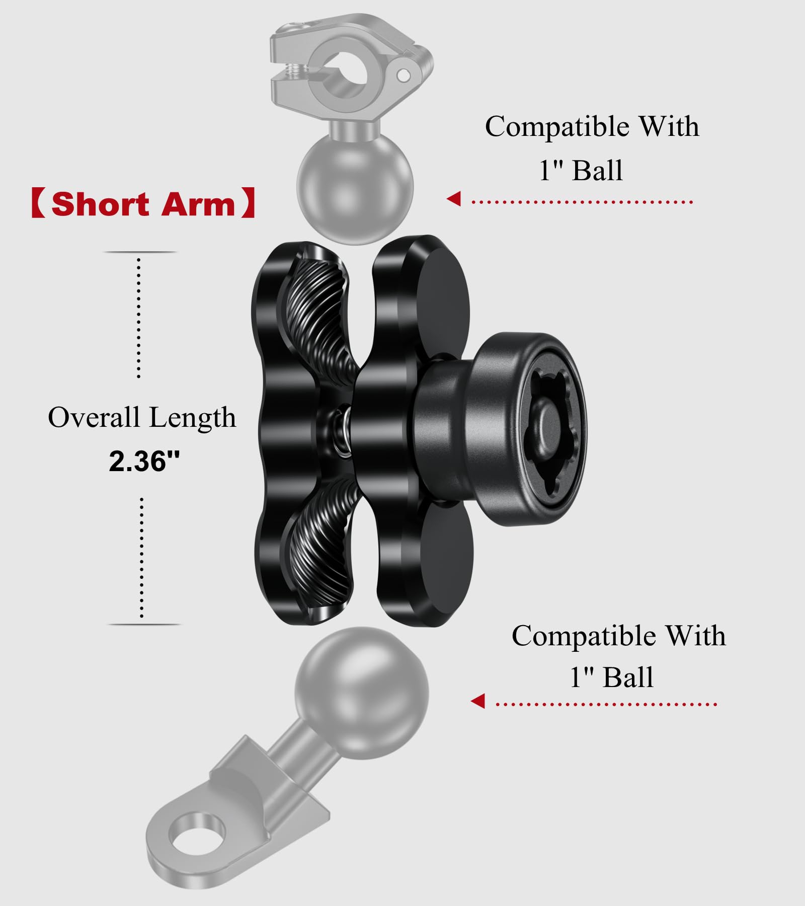 Brcovan Anti Theft Aluminum Alloy Double Socket Arm Compatible With Ram Mounts B Size 1'' Ball Mounting Base & Bike Motorcycle P
