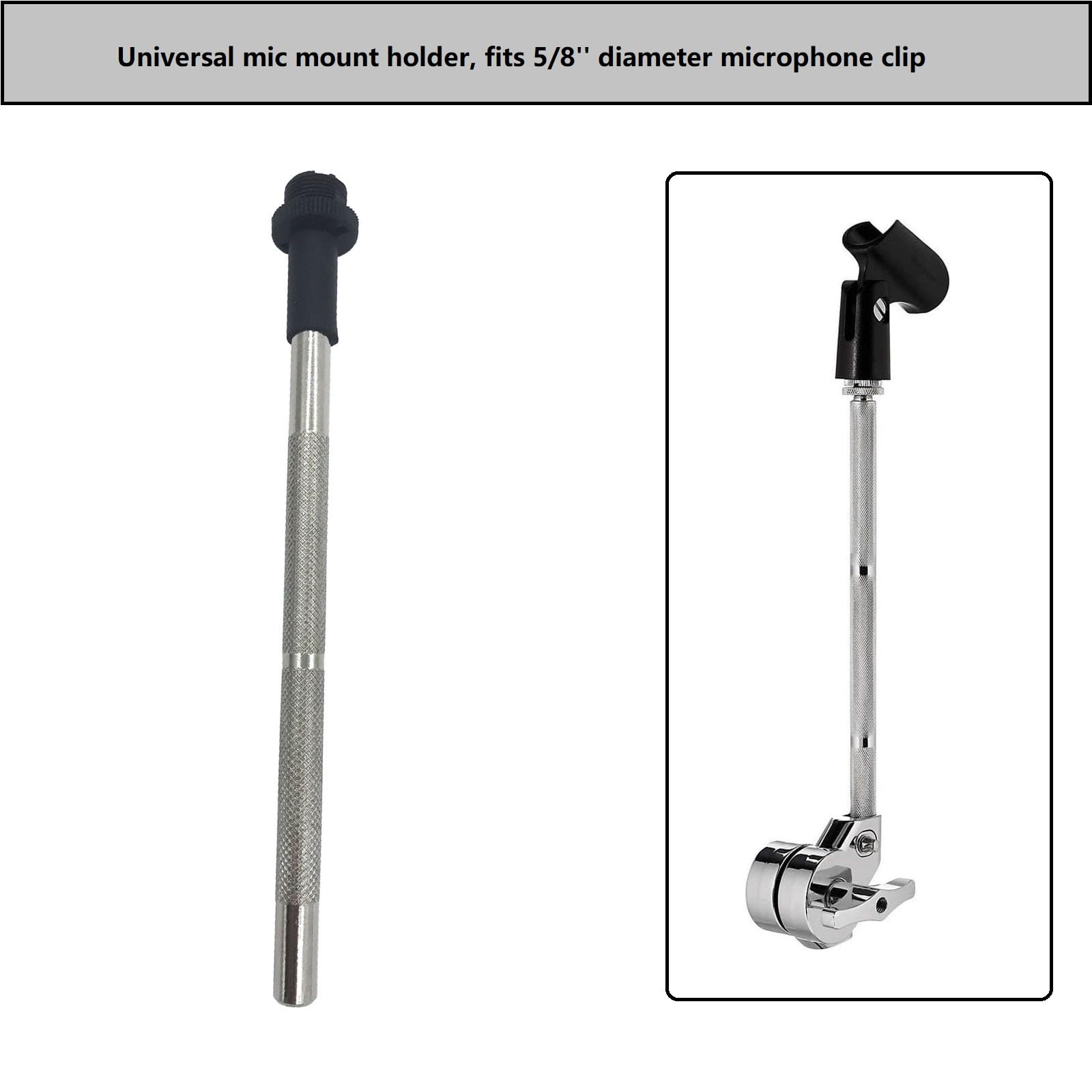 Tuoren Percussion Rod With 5/8 Inch Thread Microphone Connector, Mic Mount Holder Arm Attachment For Drum Set Cymbal Stand Mount