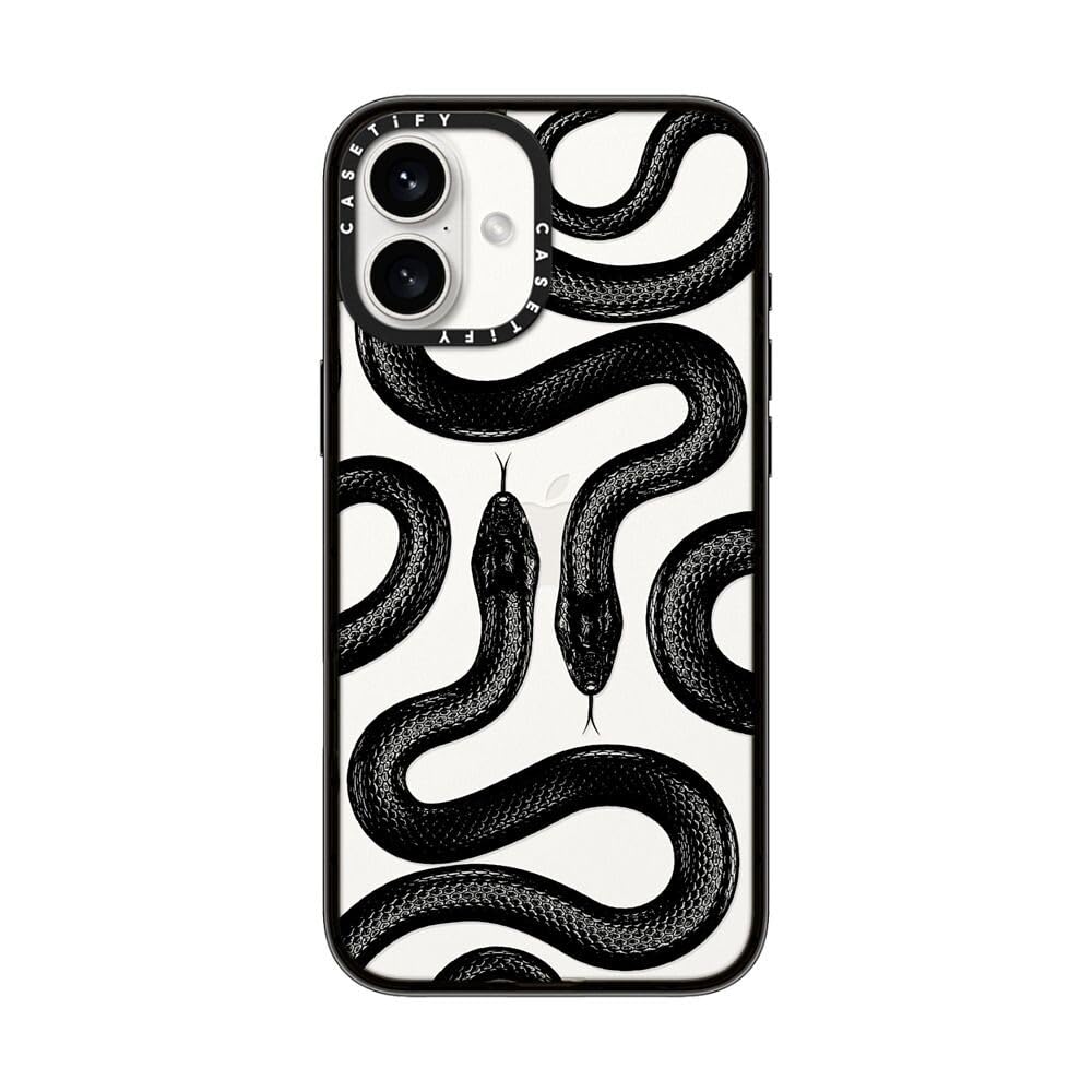 Casetify Compact Case For Iphone 16 Plus [Lightweight / 4 Ft. 2X Military Grade Drop Protection/Slim]   Black Kingsnake   Clear