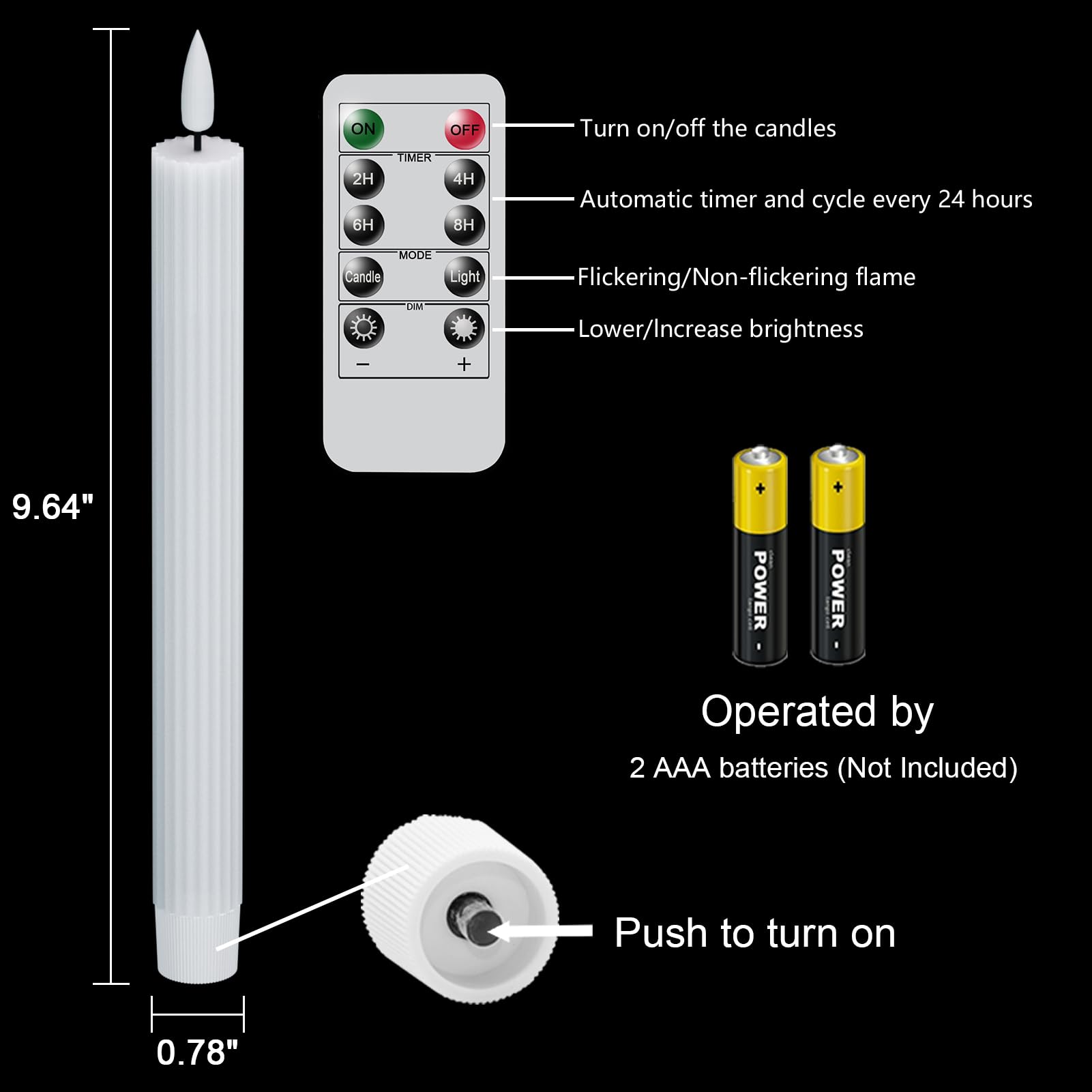 Dromance White Flameless Flickering Taper Candles Battery Operated With Remote And Timer 6 Packs 3D Wick Vertical Stripe Real Wa