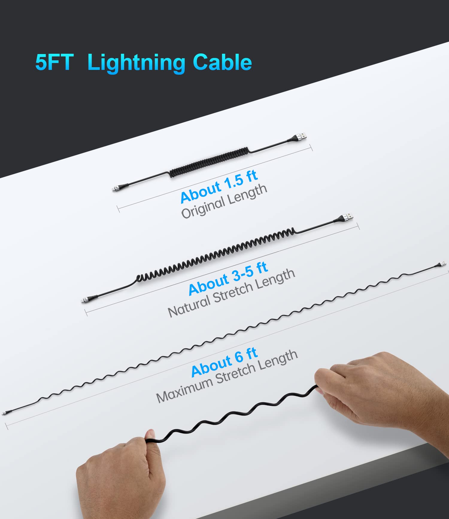 Coiled Iphone Charger Cable For Car, Lightning Cable 2 Pack 5Ft, [Apple Mfi Certified] Short Iphone Charger Cord Compatible With