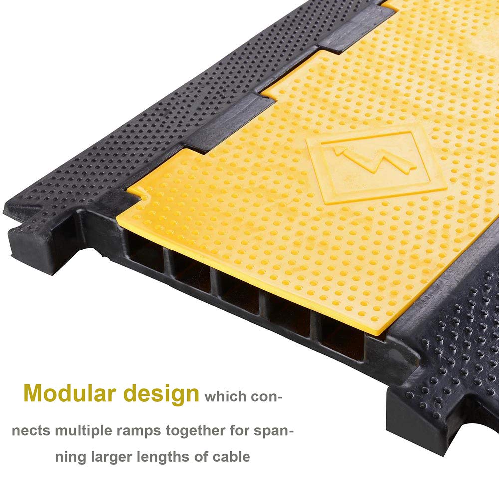 Reliancer 5 Channel Rubber Cable Protector Ramp Traffic Speed Bump 18000Lbs Capacity Heavy Duty Cable Protective Cover Ramp Driv