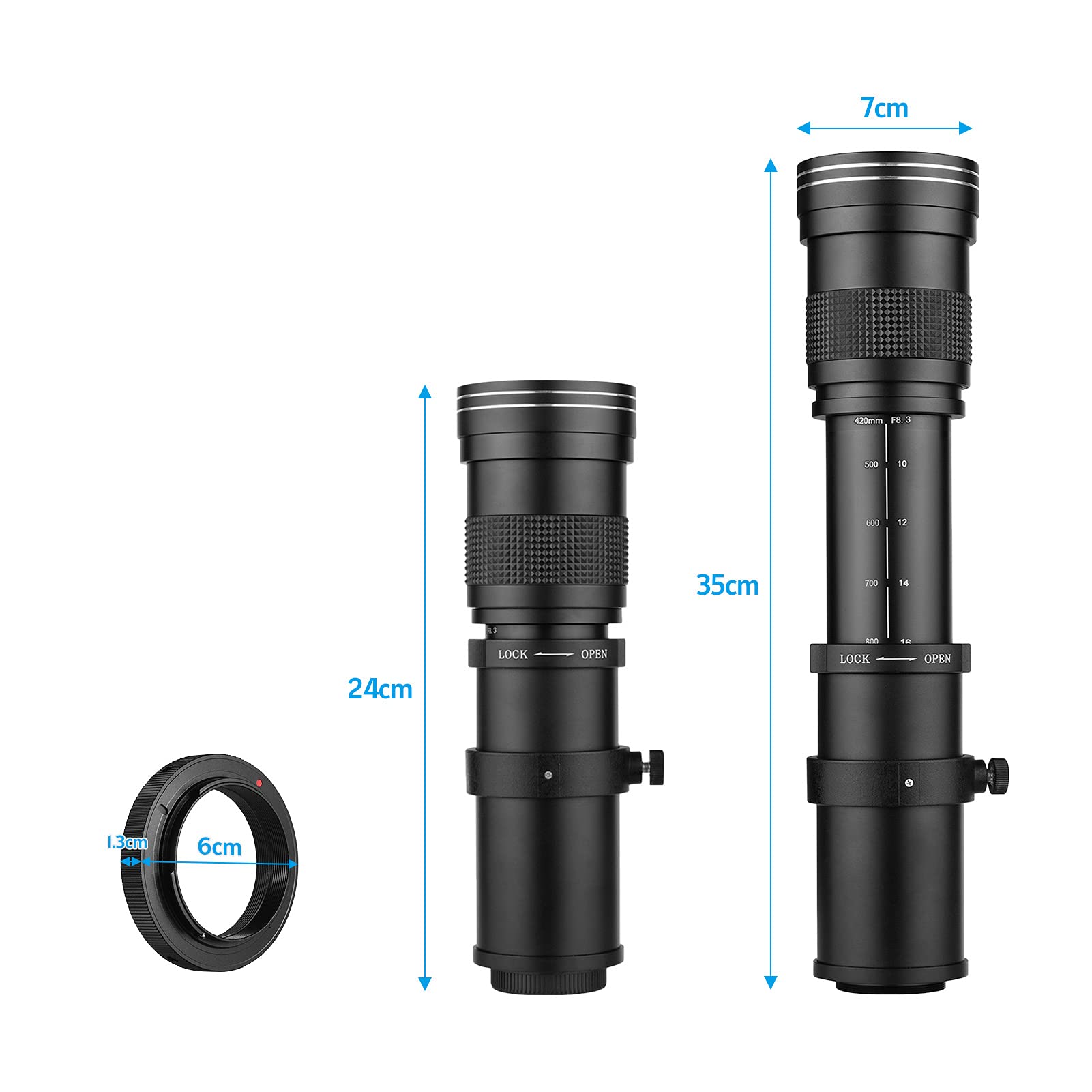 Andoer Camera Mf Super Telephoto Zoom Lens F/8.3 16 420 800Mm T2 Mount With Ai Mount Adapter Ring Universal 1/4 Thread Replacement For Nikon Ai Mount D50 D90 D5100 D7000 D3 D5100 D3100 D3000 D60
