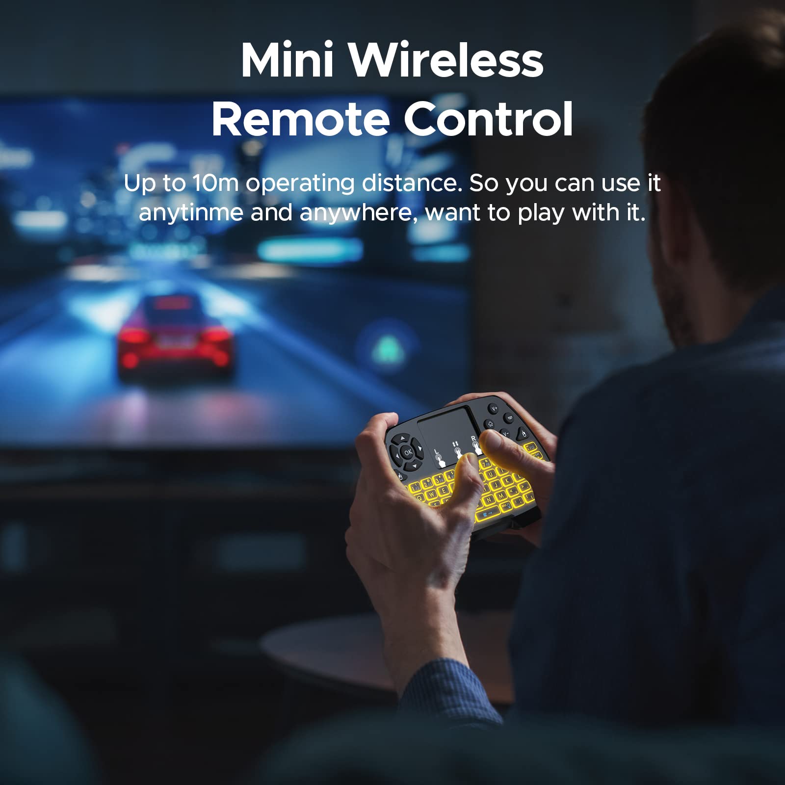 Miritz 2.4Ghz Wireless Mini Keyboard With Mouse Touchpad Remote Control, Led Backlit Colorful, Usb Liion Battery Charging Black