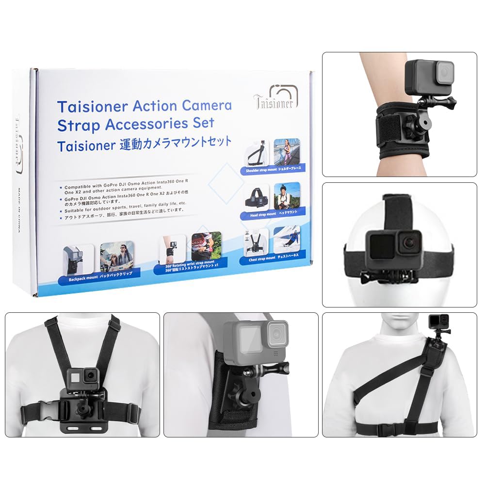 Taisioner Gopro Accessories Kit For Gopro Hero 12/11/10/9/8/7/6/5/4,Chest Strap Harness, Backpack Strap,Shoulder Strap,Wrist Strap,Head Strap Mount
