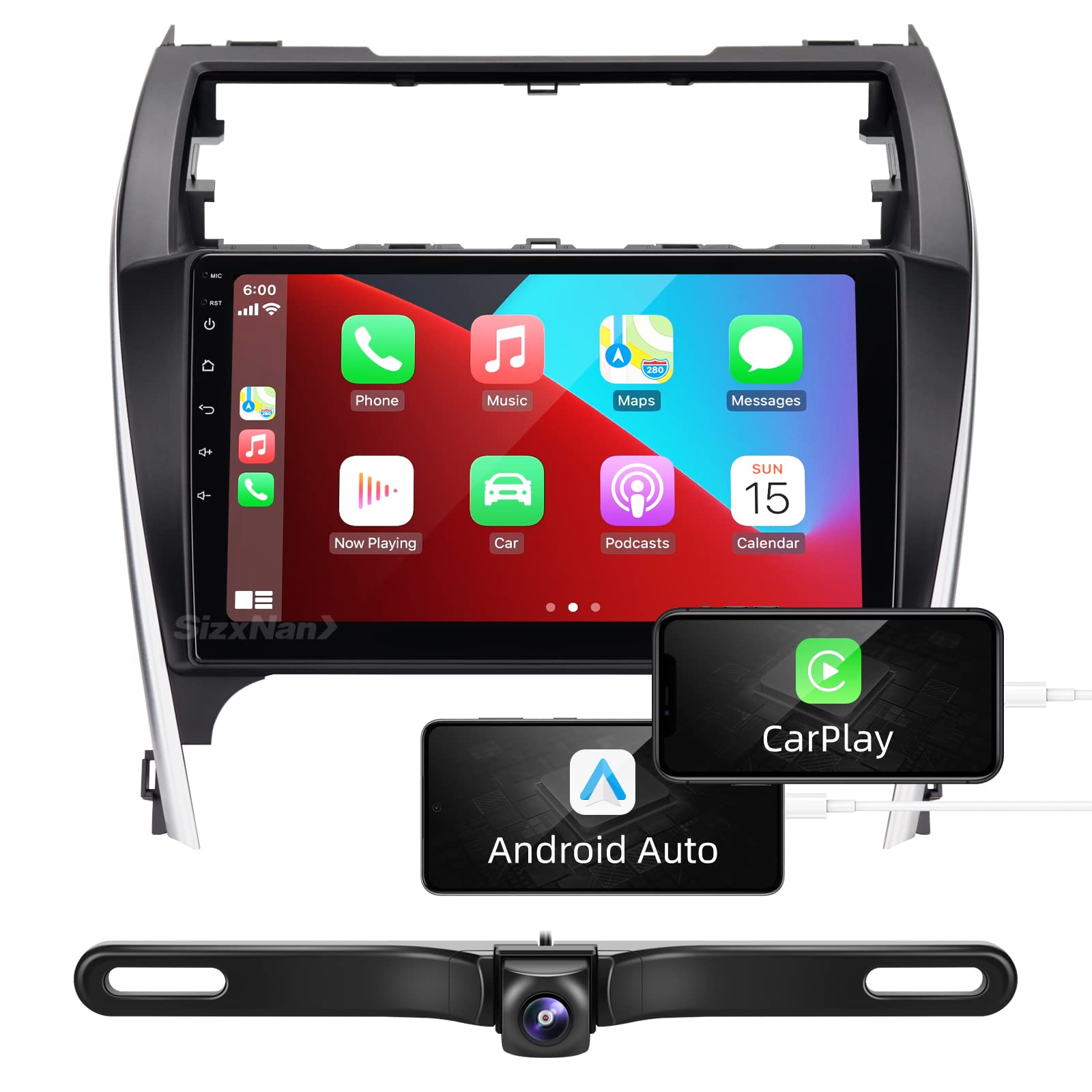 Sizxnanv For Camry Android Radio Touch Screen Compatible With Carplay Android Auto,Car Stereo Bluetooth Navigation Media Player 