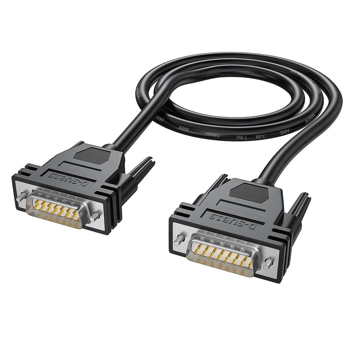 Juxinice Db15 Extension Cable Double Shielded, Db15 Male To Male Cable 10Ft Metal Braided, D Sub 15 Pin Rs232 Serial Cable M/M B