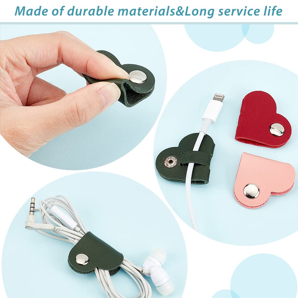 Ahandmaker 15 Pcs Heart Cord Organizer, Cord Keeper Earbud Holder Headphone Cable Straps Wire Organizer Earphones Winder Leather