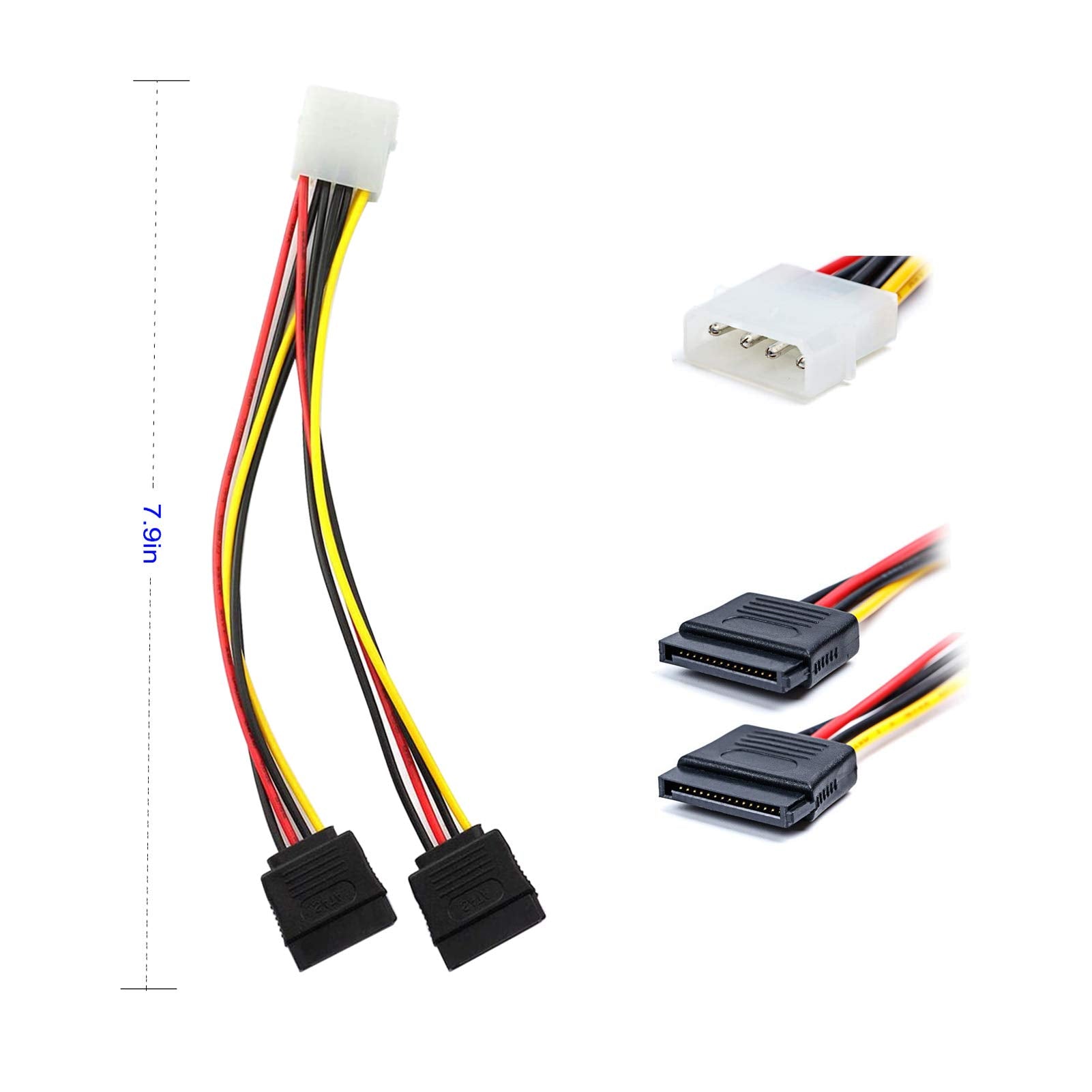 ketawa SATA Data Cable & Power Splitter (4 Pack) - 6.0 Gbps, 15 Pin, Black, Model 623064642506, Copper