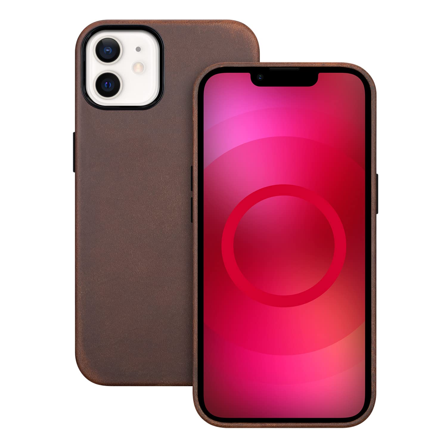 maogoam for iPhone 12/12 Pro Case Leather, Genuine Crazy Horse Leather Case for iPhone 12/12 Pro,Compatible with MagSafe, Indian