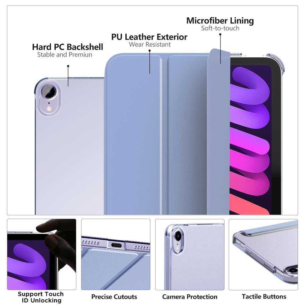 MoKo for iPad Mini 7 (A17 Pro) Case 2024,iPad Mini 6 Case 2021,8.3 inch iPad Mini 7th/6th Generation Case,Slim Lightweight Hard Back Shell Stand Cover for iPad Mini 2024 with Touch ID, Grayish Purple