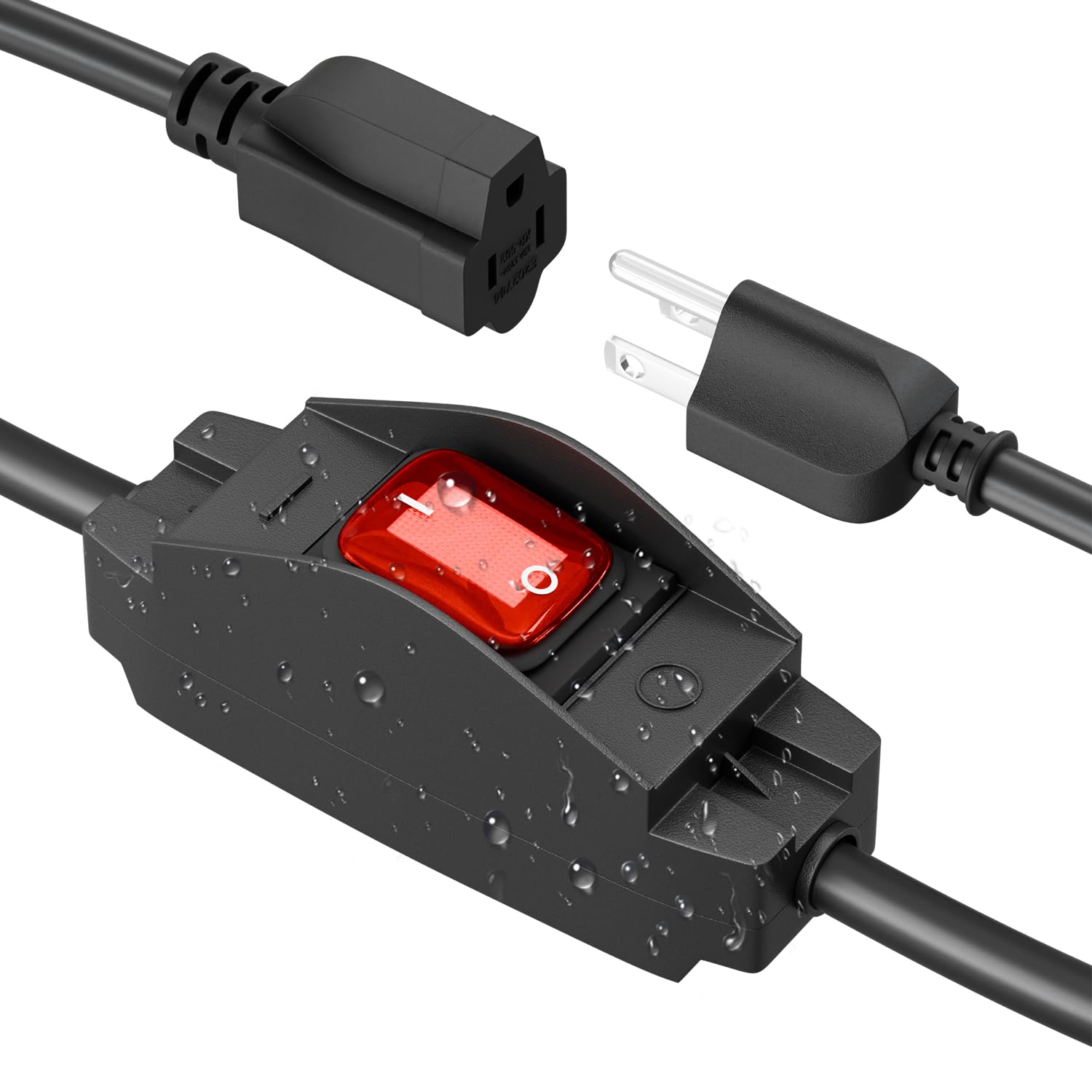 Firmerst 1875W Outdoor Extension Cord With Switch Waterproof Black 3 Feet