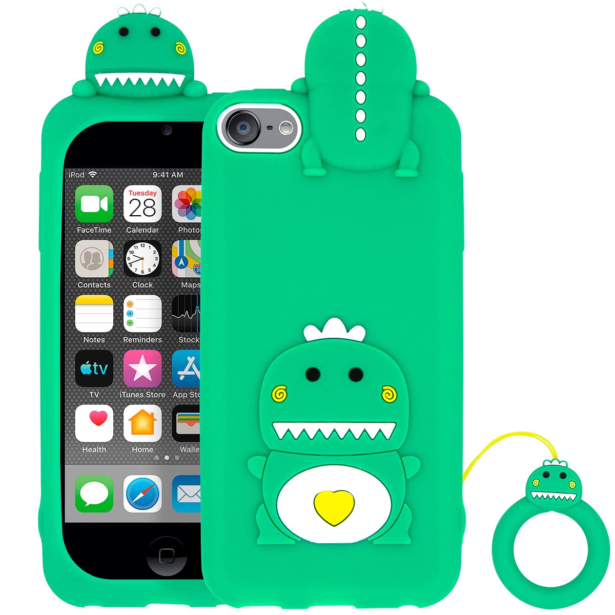 Megantree Cute Ipod Touch 7 Case, Little Dinosaur Ipod Touch 6 Case, Ipod Touch 5 Case, Animals Funny 3D Cartoon Soft Silicone S