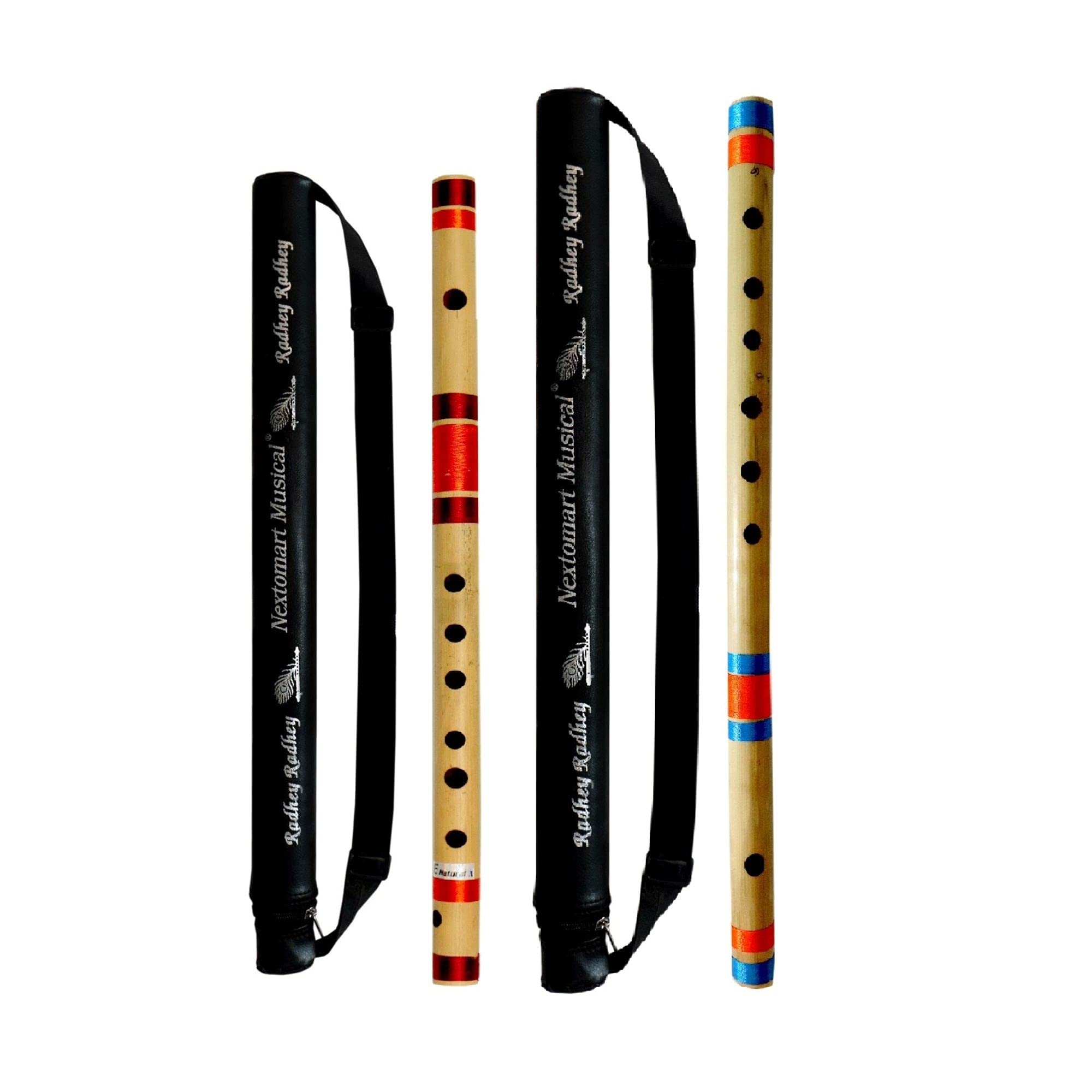 Nextomart Musical Combo Flutes E Natural (15 Inch) & G Scale (17 Inch) Bamboo Flute Bansuri With Flute Carry Bag Free