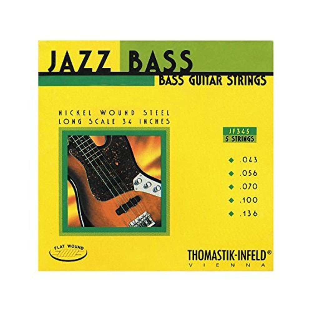 Thomastik Infeld Jf345 Bass Guitar Strings: Jazz Flat Wounds 5 String Long Scale Set; Pure Nickel Flats G, D, A, E, B Set