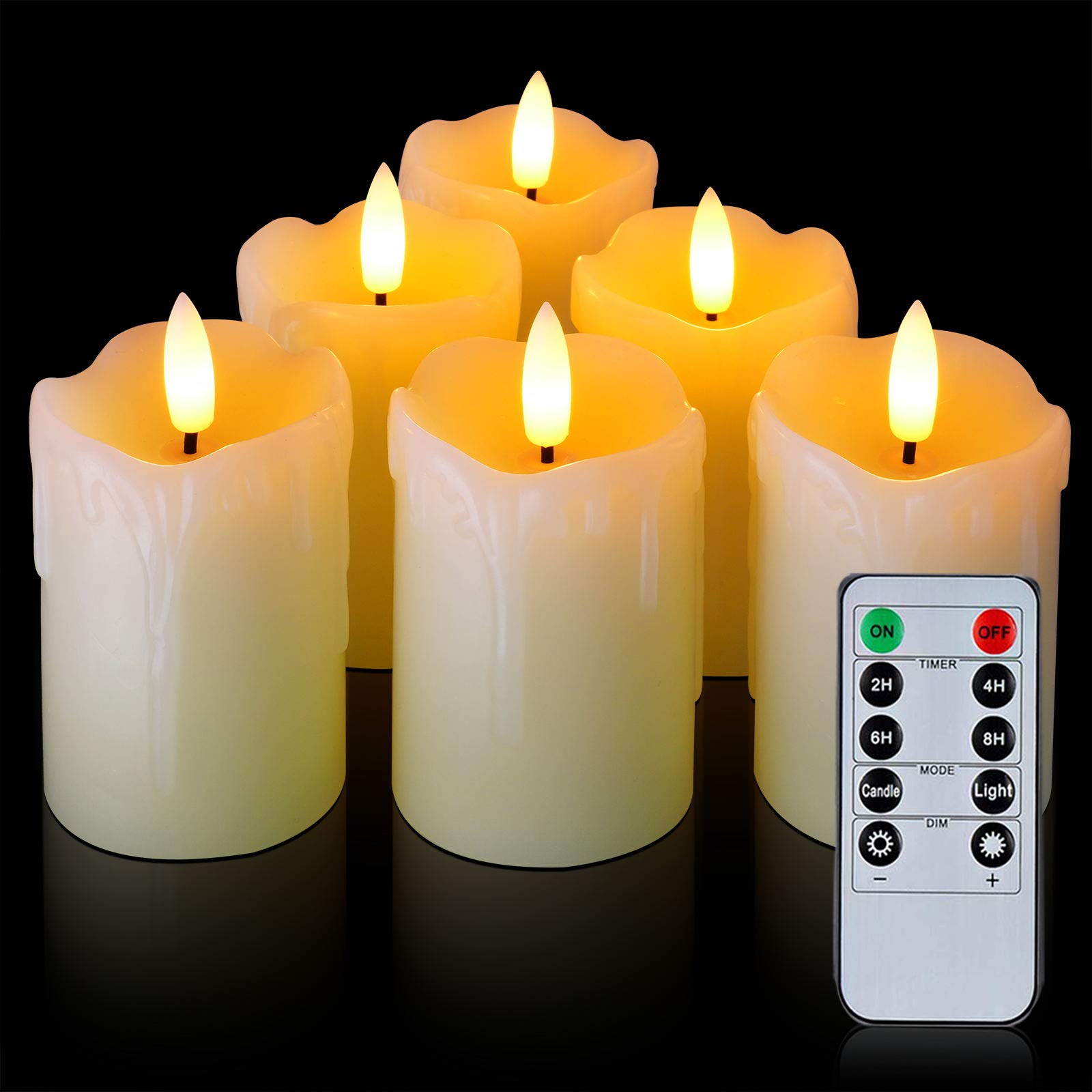 Homemory Flameless Votive Candles With Timer Remote,2'' X 3'' Real Wax, Realistic Black Wick Battery Operated Pillar Candles, 6