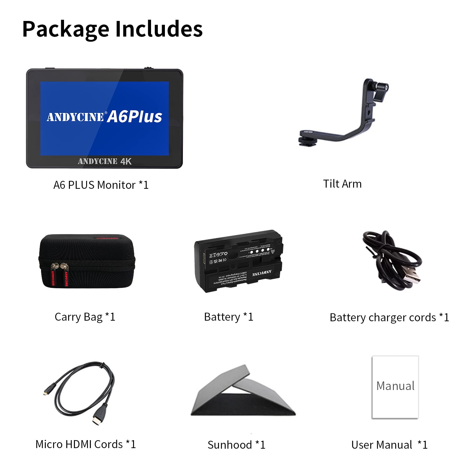 Andycine A6 Plus V2 6'' Touch Screen Camera Field Monitor Bundle   Full Hd 1920X1080, 4K Hdmi Input, 3D Lut, Waveform, Focus Ass