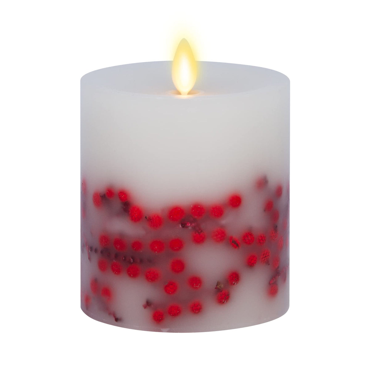 Luminara Flameless Led Candle Rowan Berries Embedded Real Wax Moving Flame Pillar Unscented With Recessed Edge, Remote Ready, Ti