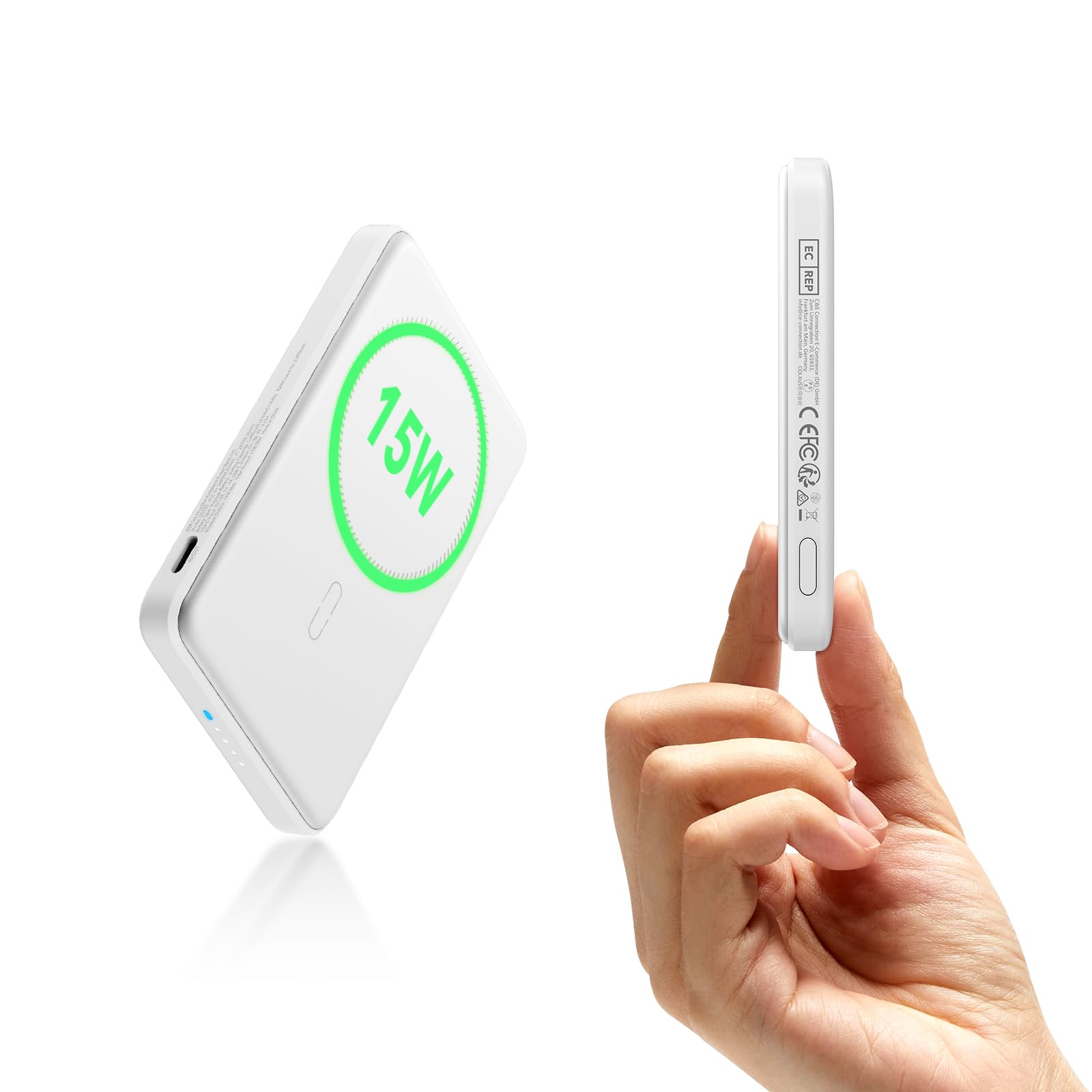ESR for MagSafe Power Bank, 0.55 in Ultra-Compact 5,000mAh MagSafe Portable Charger,15W Ultra-Fast Battery Pack, 20W USB-C MagSl