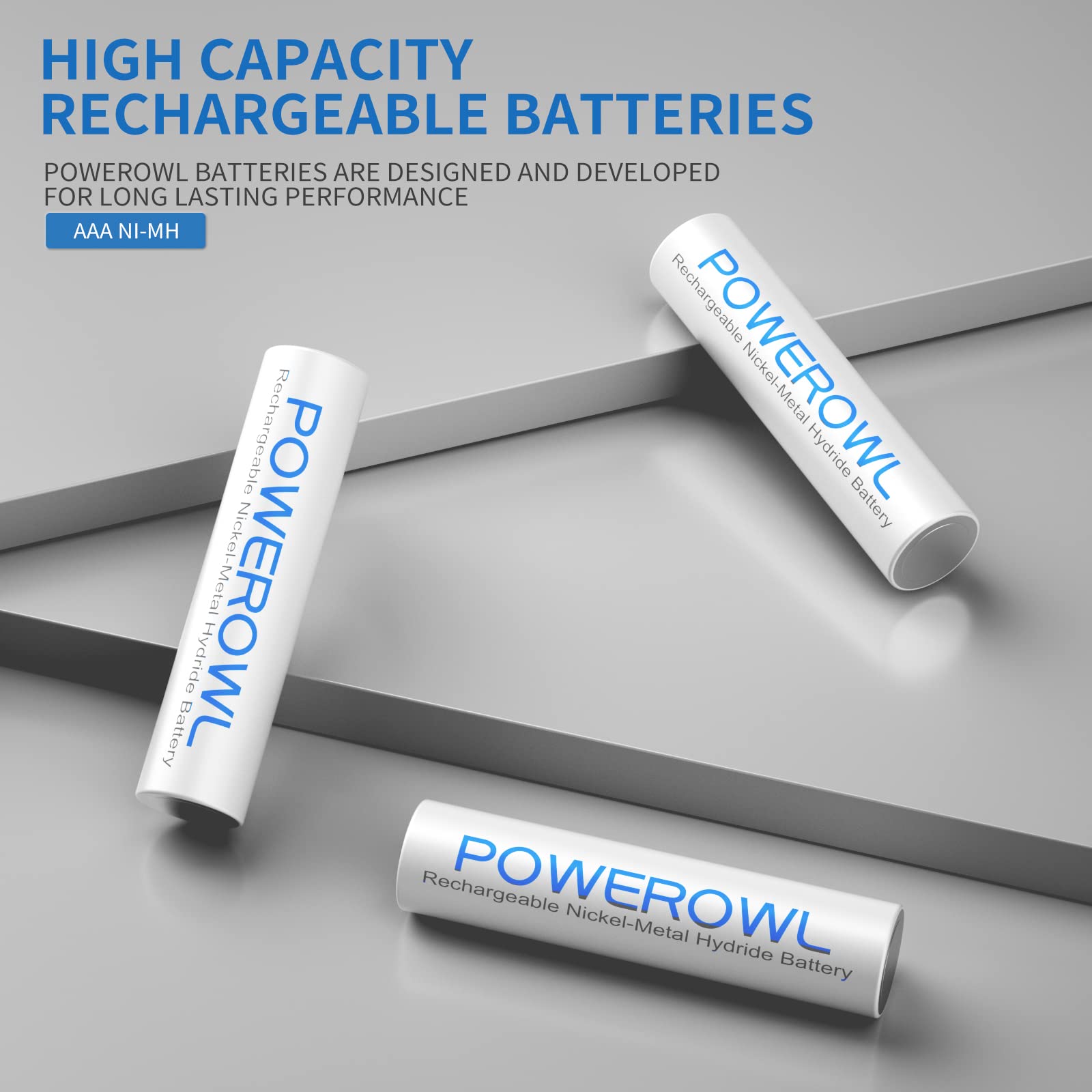 Powerowl Aaa Rechargeable Batteries, High Capacity Triple A Batteries 1000Mah 1.2V Nimh Low Self Discharge Hr03, 12 Pack